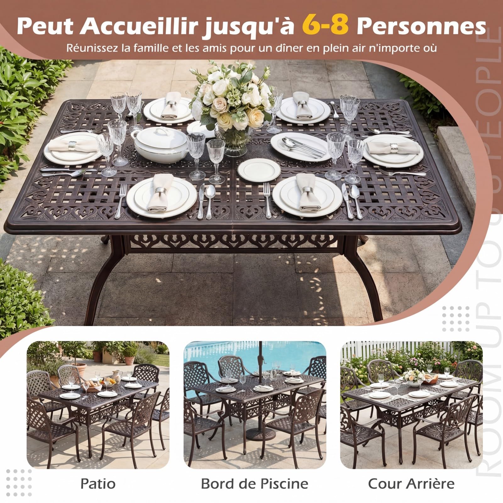 COSTWAY Table de Jardin en Fonte Aluminium, 150 x 90 x 73 CM