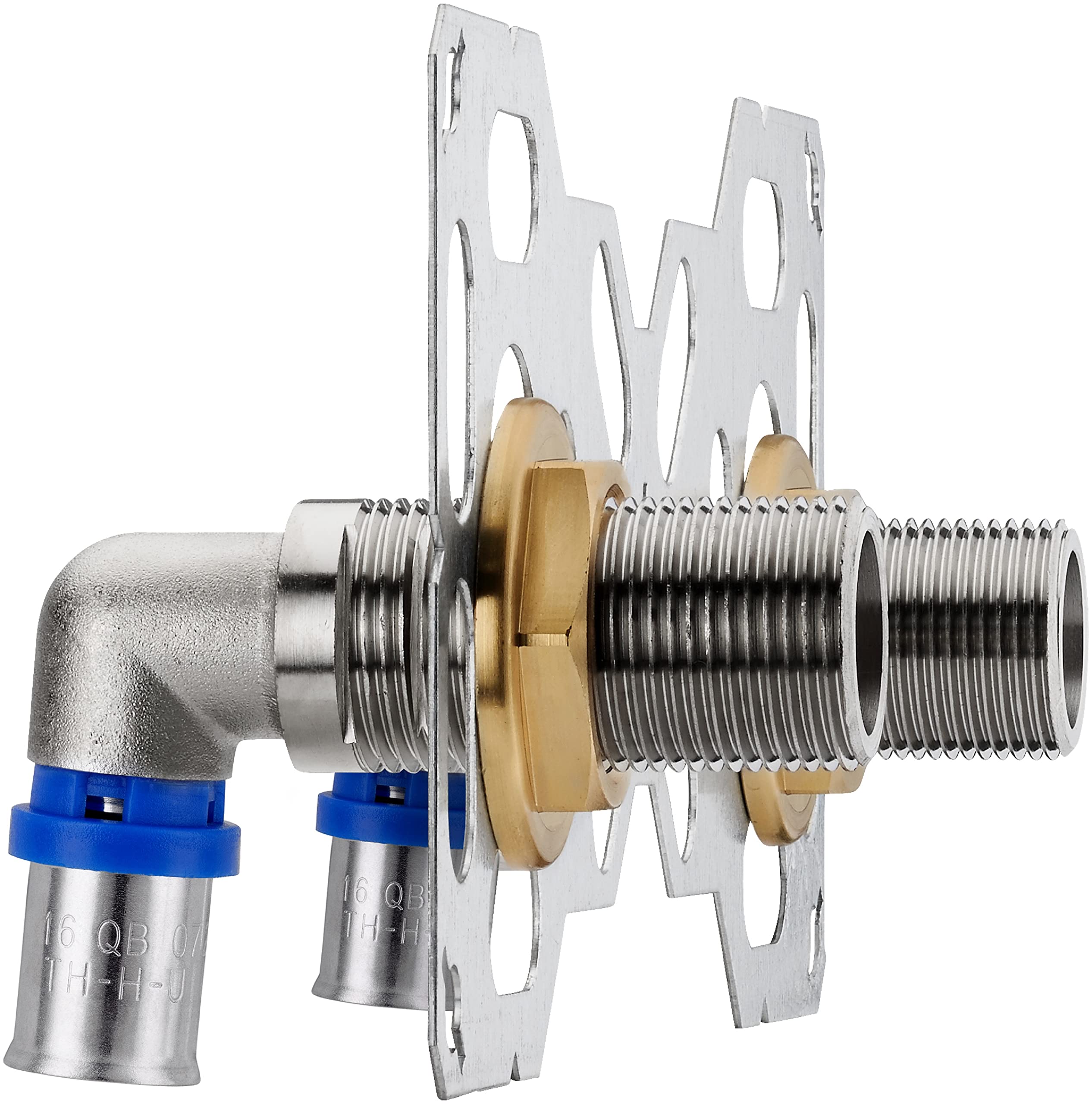 FIXSYSTEM Kit platine de sortie cloison pour tube Multicouche à Sertir Ø16 - sorties entraxe 150 millimètres mâle 20x27 (3/4) pour robinet Douche/Baignoire - Installation visitable