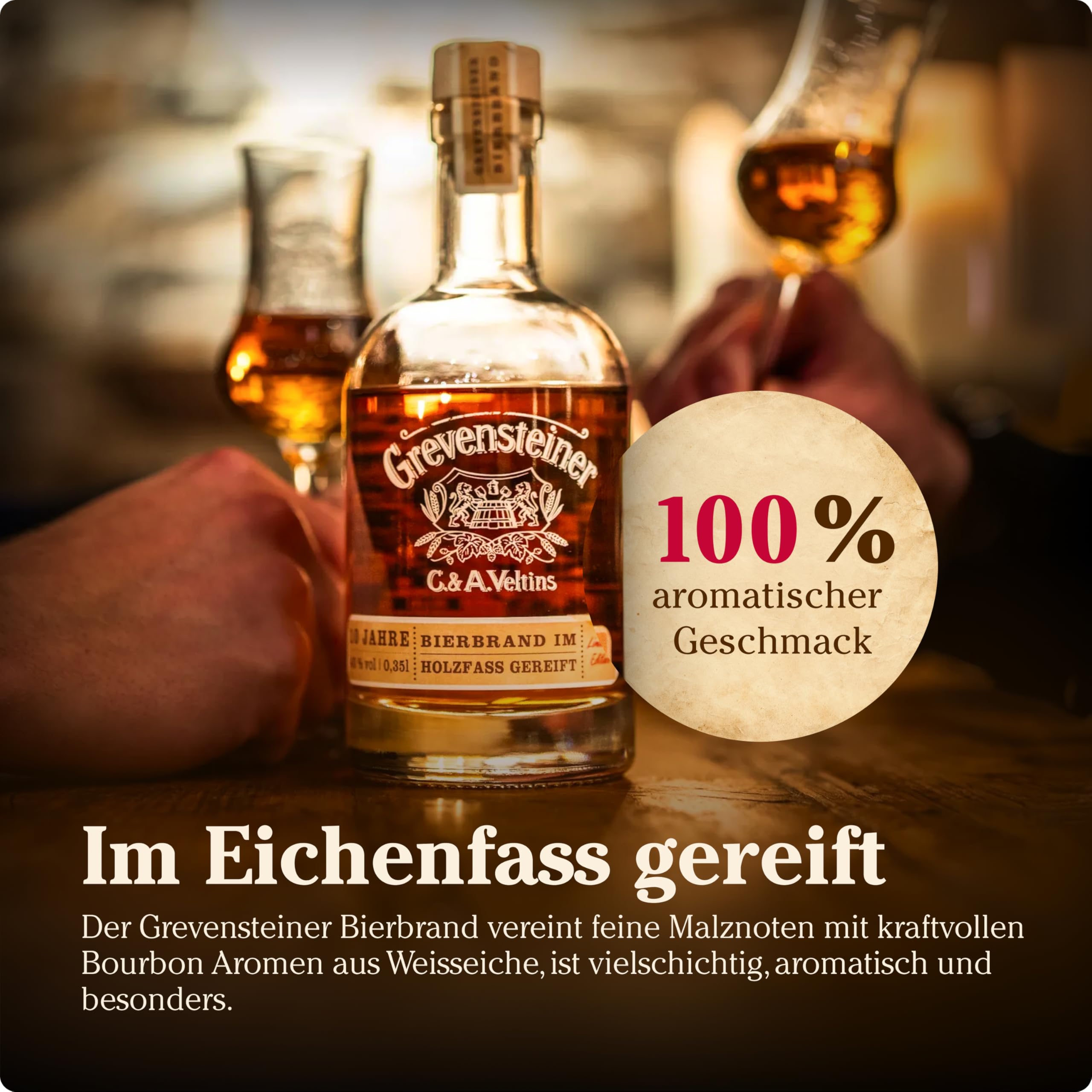 Grevensteiner Bierbrand 40% Vol 0,35 L I 10 Jahre im Eichenfass gereift I Premium Edelbrand aus Grevensteiner Landbier I Bourbonfass Lagerung I limitierte Spezialität I Geschenkidee für Bierliebhaber