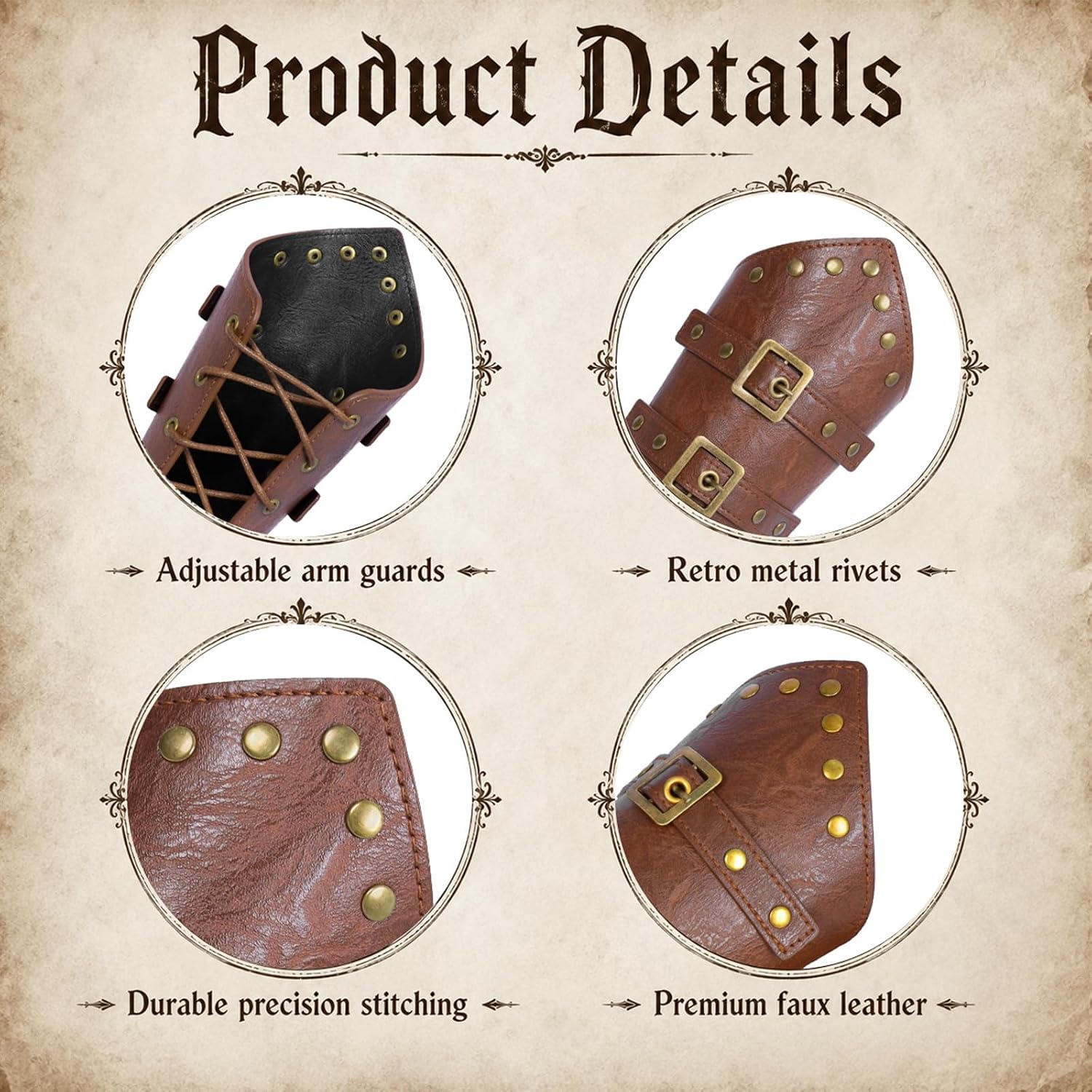 Ren Faire Accessories, Renaissance Belt Pouch Set with Faux Leather Bracers, Coin Purse and Skirt Hikes for Medieval Cosplay, LARP, Stage Performance Theater and Halloween