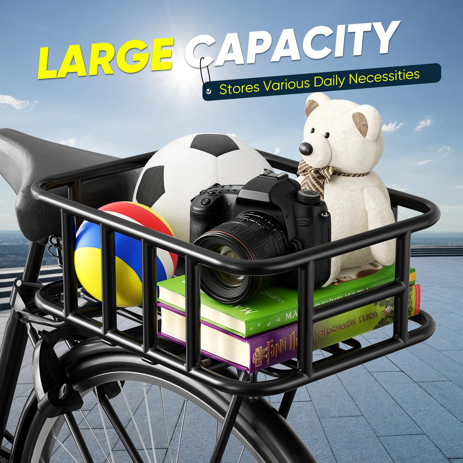 Panier Arrière de Vélo, Charge de 30KG Panier Arrière de Vélo en Métal avec Filet de Chargement et Doublure, Utilisé pour Le Transport de Fruits et Légumes(y Compris Les Outils D'installation)
