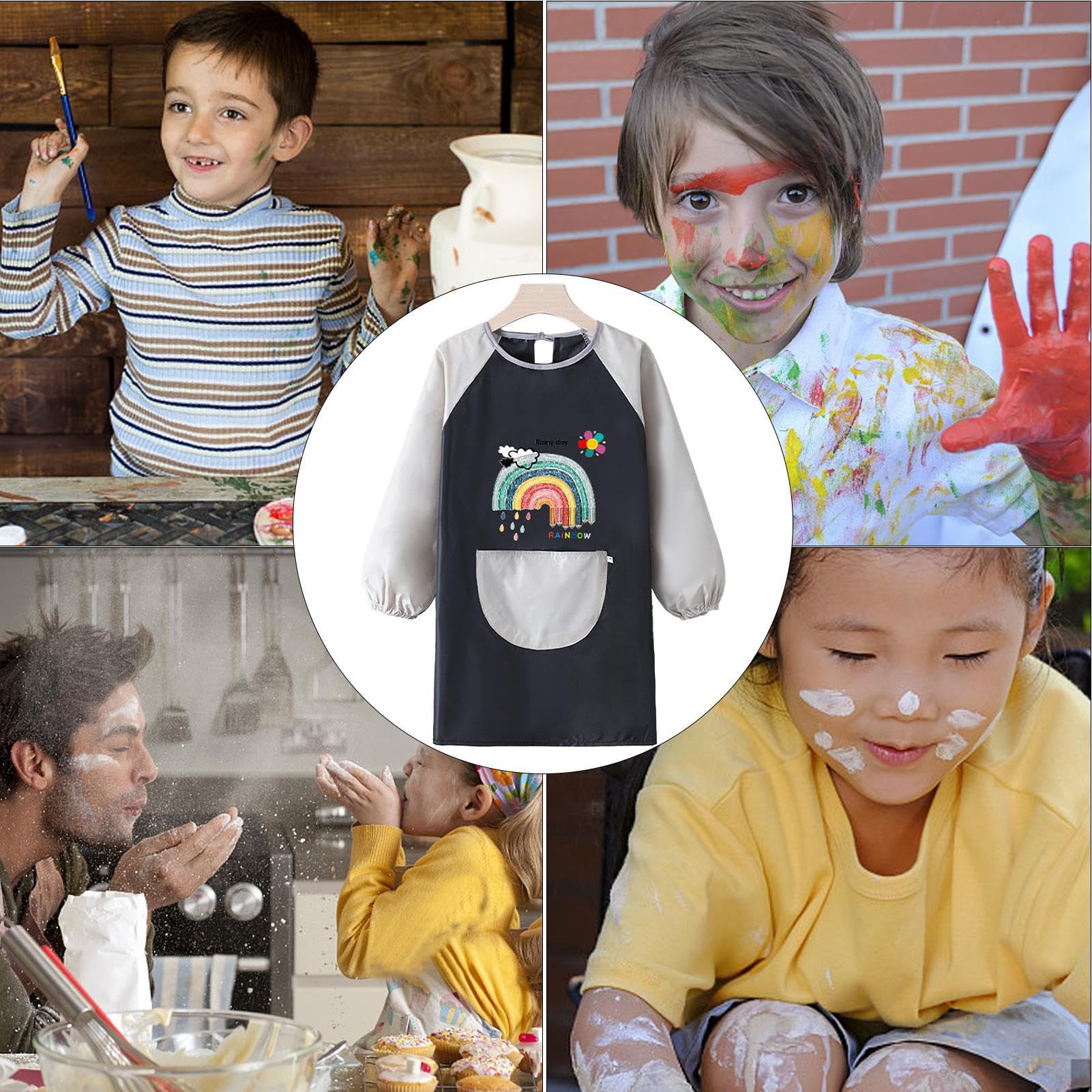 Tablier Peinture Enfant Manches Longues Imperméable - Polyester, Taille 120-140cm - Avec Poche Et Velcro - Pour école, Cuisine, Activités Créatives