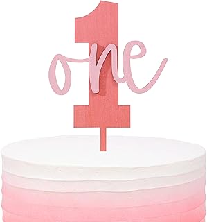 Pink 1st/First Birthday Cake Topper Wood - Pink Birthday Party Decoration, Wooden One Cake Topper For 1st Birthday Girl, Floral Tea Party Decoration,Sweet One Cake Topper, Princess Birthday Decoration, Birthday Girl Party Photo Props(Vintage Pink Topper)