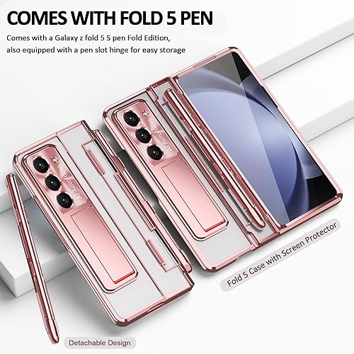 Vista 16 de Funda diseñada para Samsung Galaxy Z Fold 5 con soporte para S Pen y S Pen, soporte portátil y protector de pantalla frontal transparente Fold 5