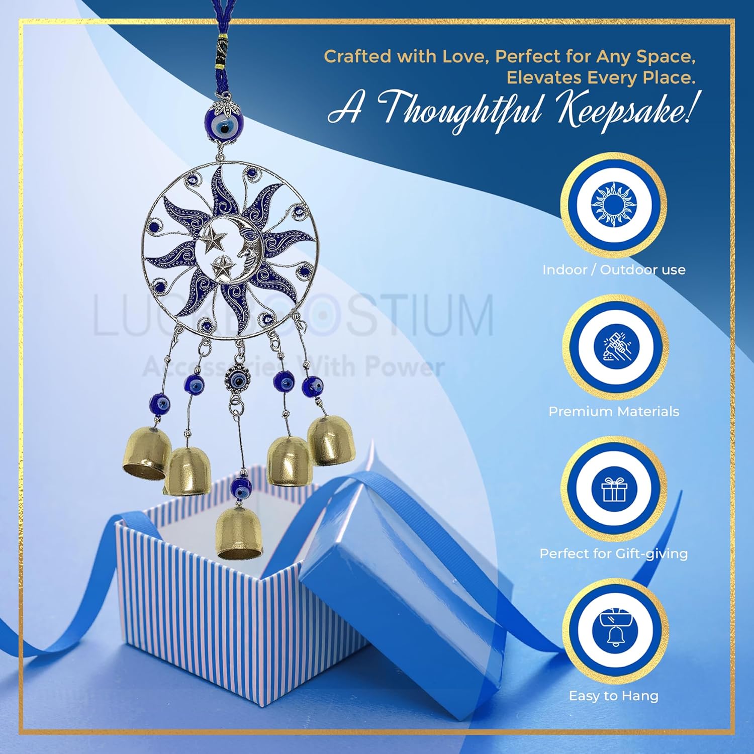 Bravo Team 幸運の月と太陽と邪悪な目 吊り下げオーナメント 保護 祝福 強さ ペンダント装飾 車 自宅 オフィス 素晴らし