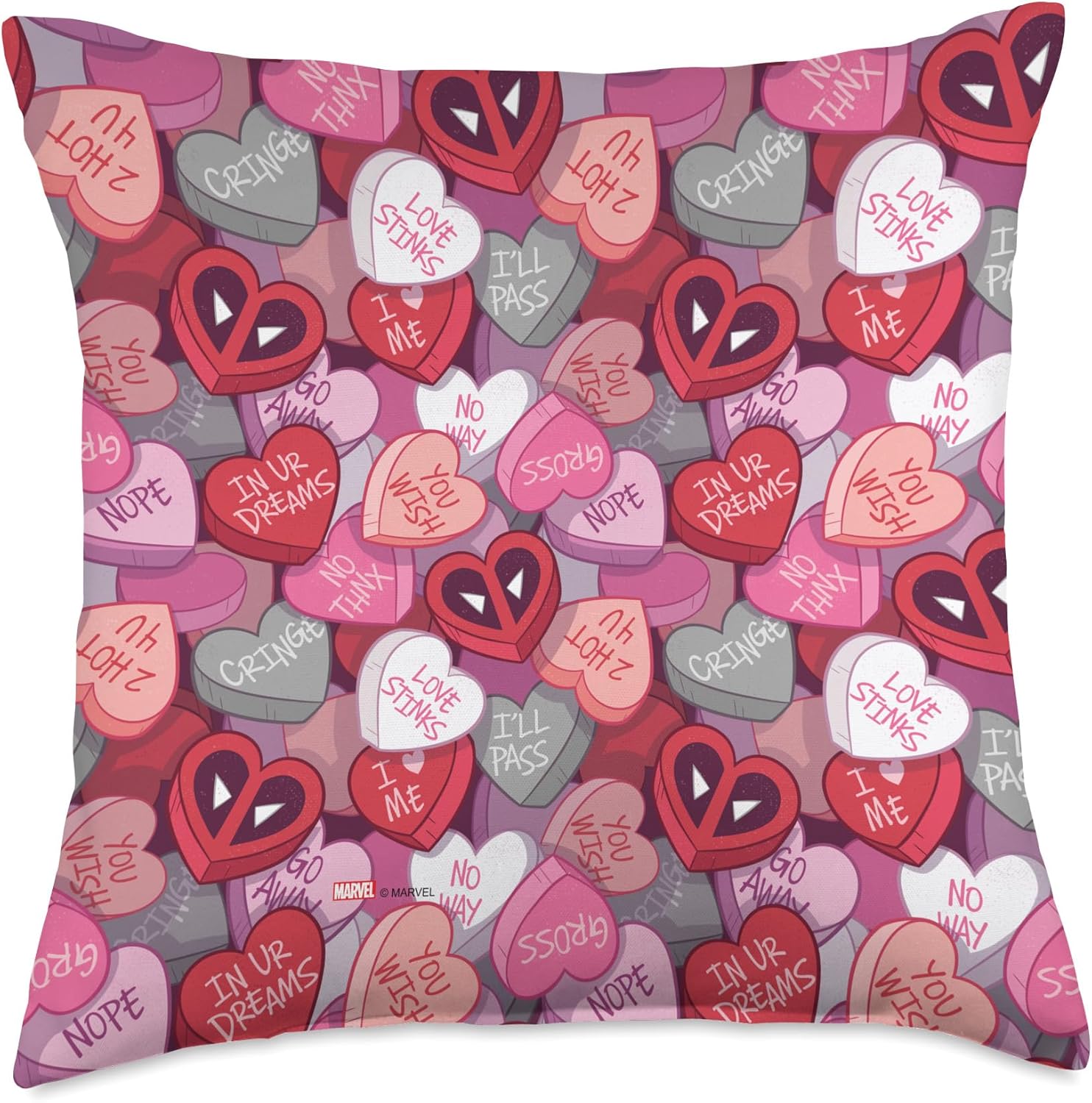 Marvel Valentine’s Day Candy Hearts Deadpool Anti-Love Throw Pillow
