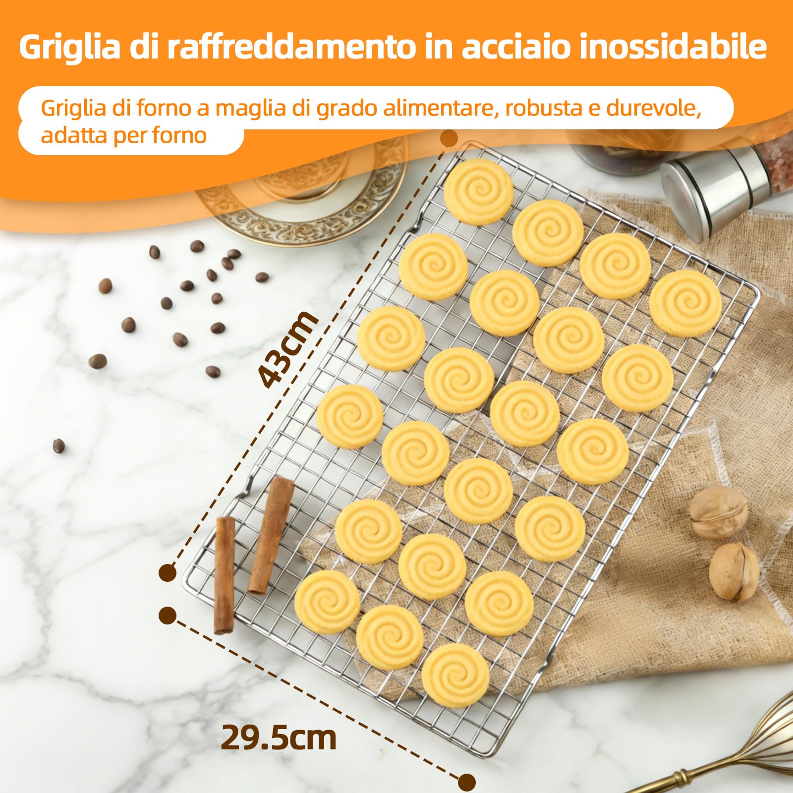 Griglia Forno Universale di Raffreddamento 43x29 cm - Pasticceria in Acciaio Carbonio Antiaderente, Rettangolare Griglia Raffreddamento di Torte e Pasticcini per Cucinare, Panificazione, Grigliare - 2
