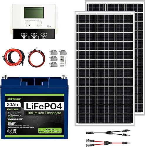Miniatura 8 de ExpertPower Kit de energía solar de 200 W y 12 V  Paneles solares mono-rígidos de 200 W, controlador de carga solar PWM de 20 A LiFePO4, AGM, gel,