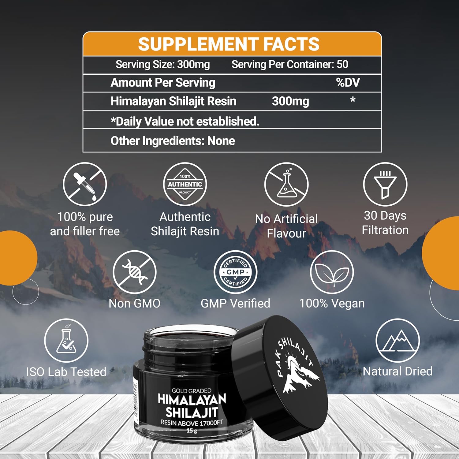 Gold Graded Himalayan Shilajit Above 17000FT 15Grams Purified & Organic Natural Dried Shilajit Resin, 85 Plus Natural Essential Minerals, Rich in Fulvic Acid and Humic Acid