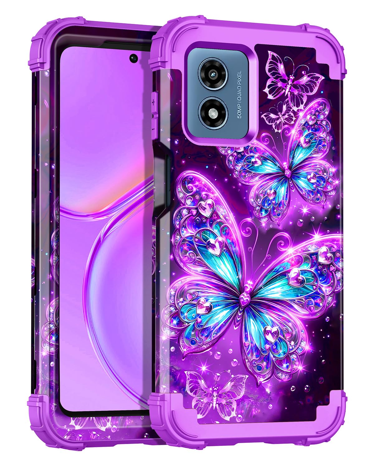 Casetego Compatible with Moto G 5G 2024 Case,Glow in The Dark Three Layer Heavy Duty Sturdy Shockproof Full Protection Rugged Hard PC+Soft TPU Bumper