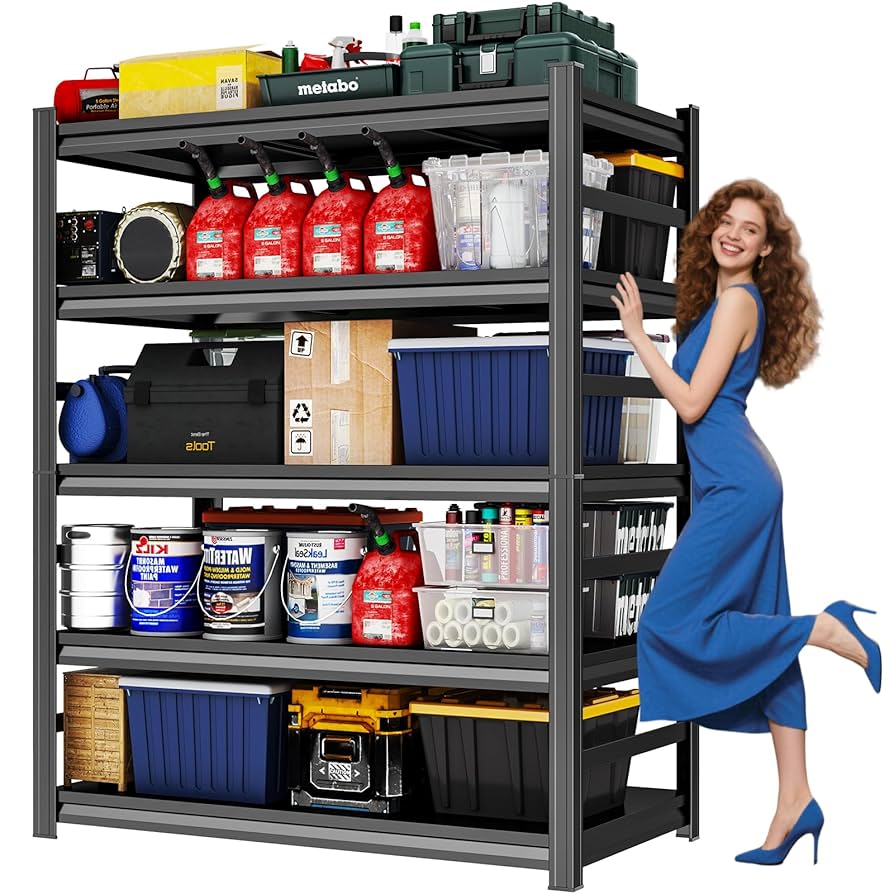 72" H Garage Shelving 3000LBS Metal Storage Shelves 5-Tier Adjustable Shelving Units Heavy Duty for Basement, Commercial, Warehouse, Industrial, Black (72" H*36" W*16" D)
