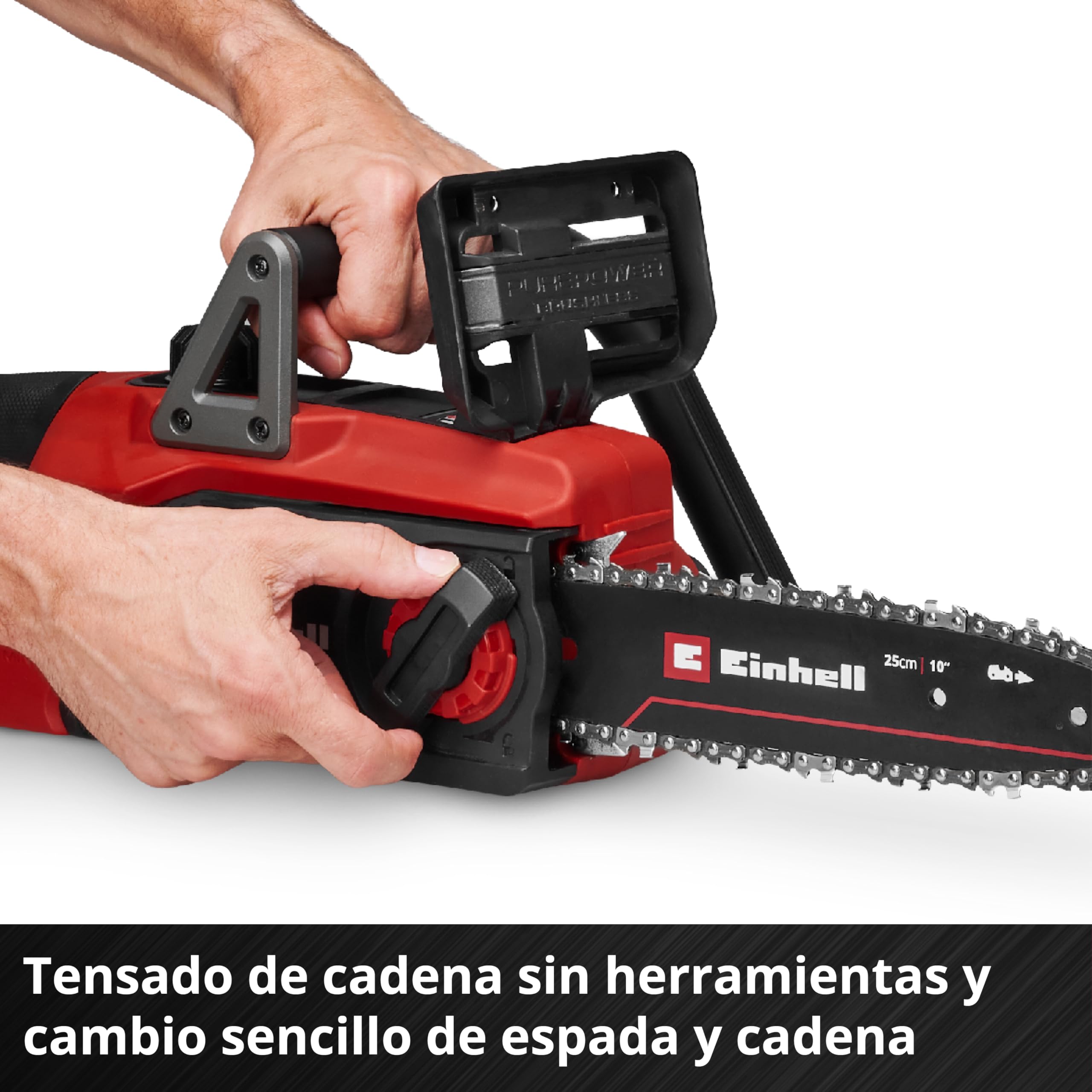 Einhell Motosierra con batería GE-LC 18/25 Li BL-Solo | PXC | 18 V | hasta 2 PS/1,5 kW | Brushless | 22,5 cm de longitud de corte | 6,5 m/s de velocidad de cadena | sin batería