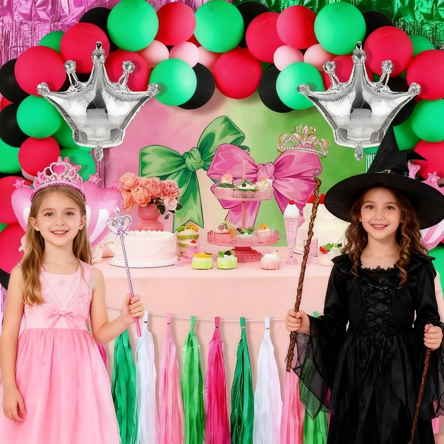 Ganeen 52 Pcs Pink Green Witch Party Decorations Balloons Banner image 3