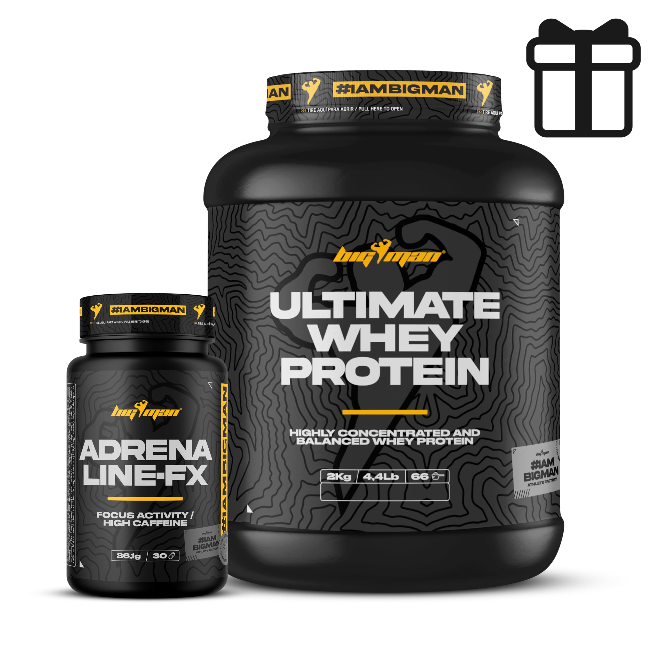 Pack BigMan Ultimate WHey Proteina 2kg (Chocolate Blanco) + Adrenaline Fx 30 Caps | Ganador Masa Muscular | Ayudar a Adelgazar | Regalos | Recuperación Deportiva | Tonifiacación