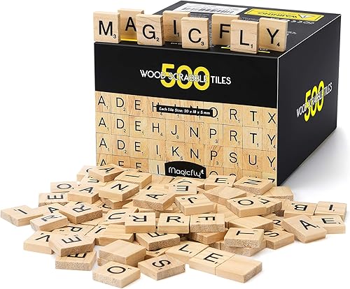 Magicfly 500 Pieces Letter Tiles, Wooden Scrabble Tiles for Crafts, A-Z Capital Wood Letters for Crafts, Spelling,Scrabble Crossword Game