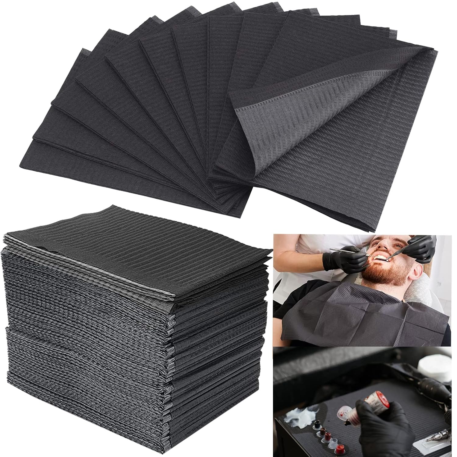 Dental Bibs - Lyuxzad 30Pcs Disposable Dental Bibs Sheets 3 Ply Waterproof Patient Bibs Dental Napkins 13" x 18" Tattoo Bibs Black Tattoo Table Covers Clean Pad for Pets Tray Covers : Industrial & Scientific