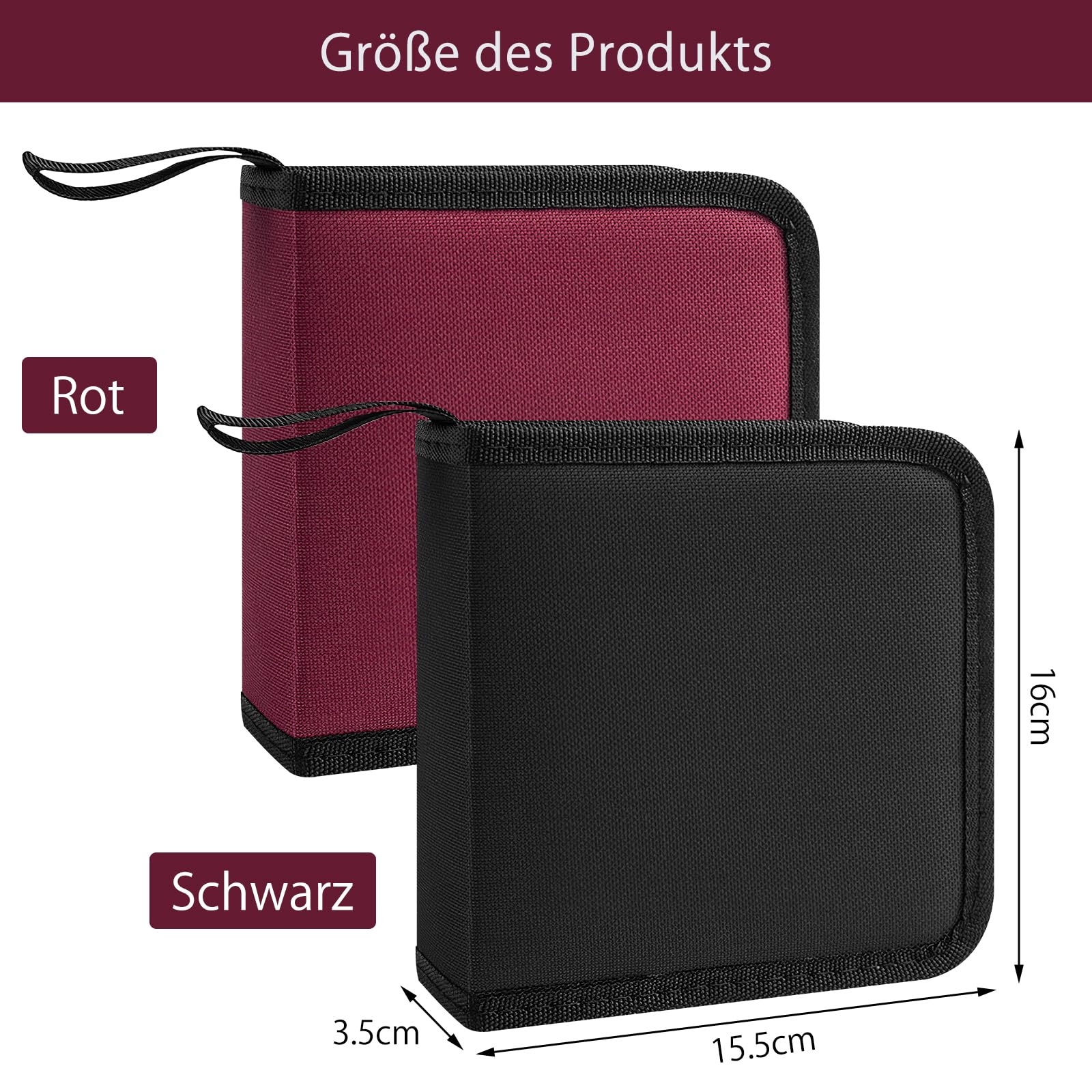 HENGBIRD 2 Pièces Pochette Range CD Pochette CD Rangements pour CD et DVD pour 40 CD, DVD Organisateur pour Voiture et Maison, Gain de Place pour Le Bureau, Le Salon et La Maison, Rouge et Noir