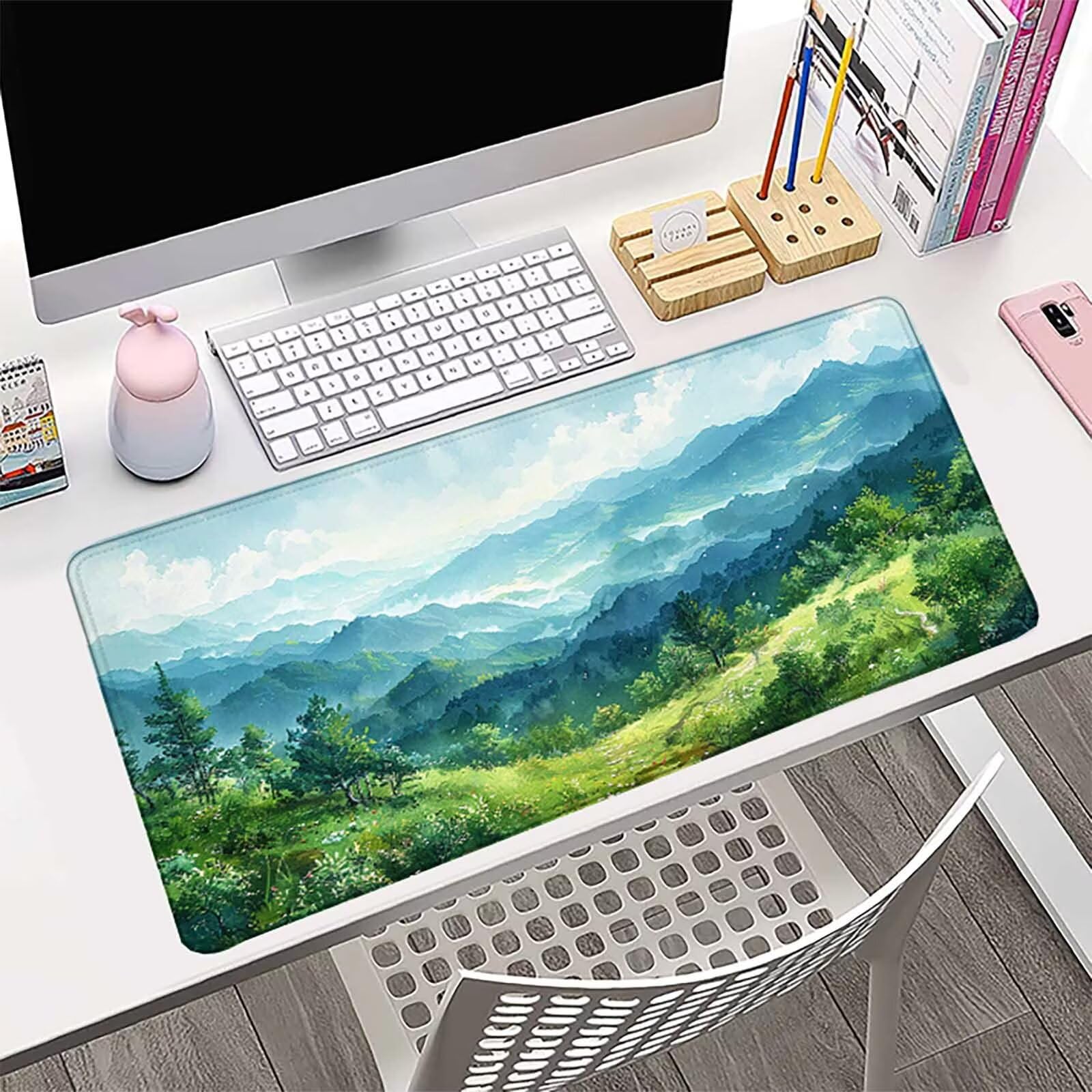 Verde Alfombrilla Ratón Paisaje Alfombrilla Gaming XXL 1500 x 800mm, Impermeable Mouse Pad con Bordes Cosidos Tapete Escritorio con Base de Goma Antideslizante para Gaming, Oficina -zzg25052LE93