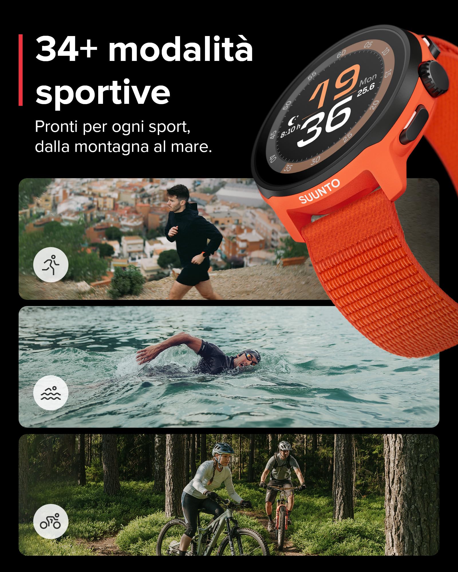 SUUNTO RUN Orologio Sportivo da Corsa, 1,32" AMOLED Touchscreen, Tracker Attività, Smartwatch per Running, GPS Dual Band, Monitoraggio della Frequenza Cardiaca/Sonno, 12 Giorni di Autonomia, Musica