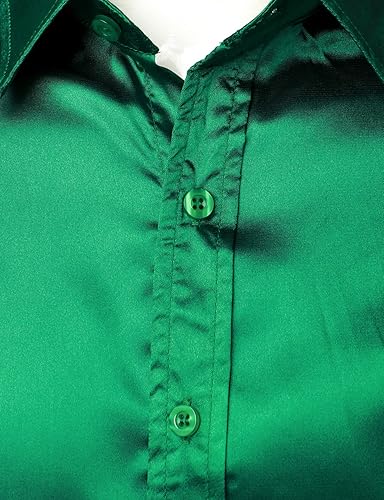 Vista 4 de ZEROYAA Men's Luxury Shiny Silk Like Satin Button Up Dress Shirts