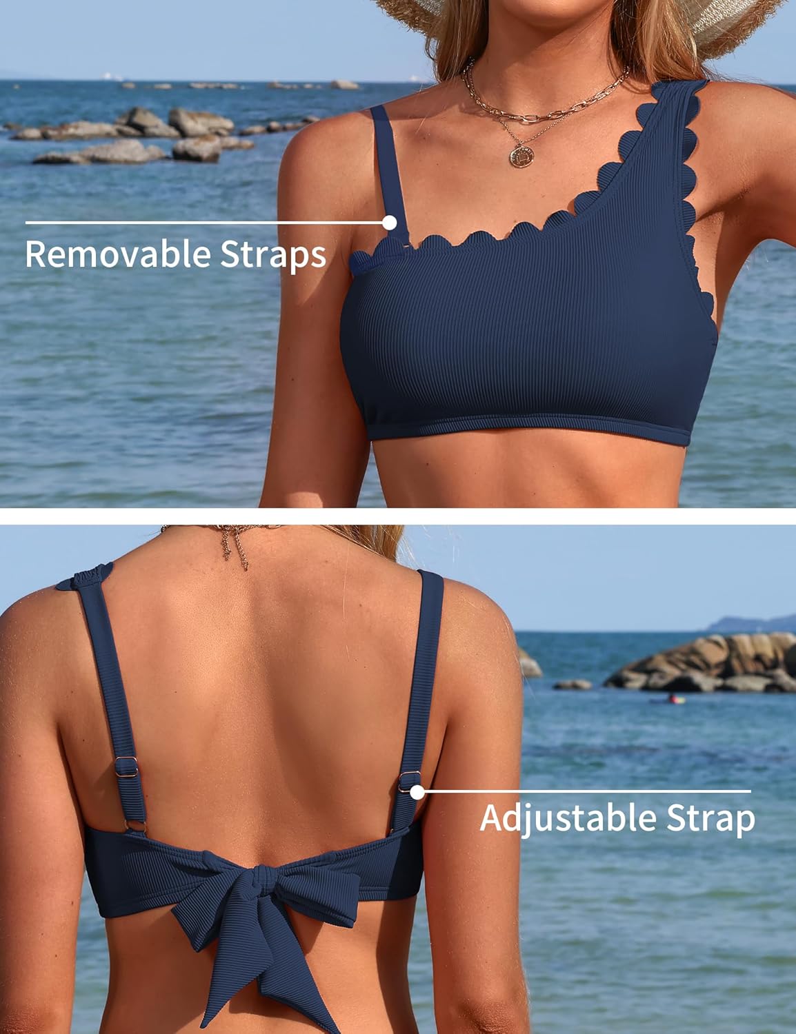 Charmo Womens One Shoulder Bikini Sets High Waisted Tummy Control Bathing Suits Ribbed Scalloped Two Piece Swimsuit 2026