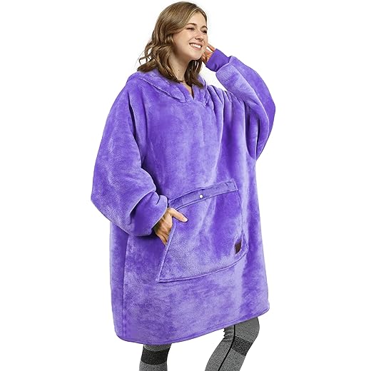 Catalonia Purple Wearable Blanket Hoodie Sweatshirt, Oversized Wearable Sherpa Lounging Pullover for Adults Men Women Teenagers Wife Girlfriend Gift
