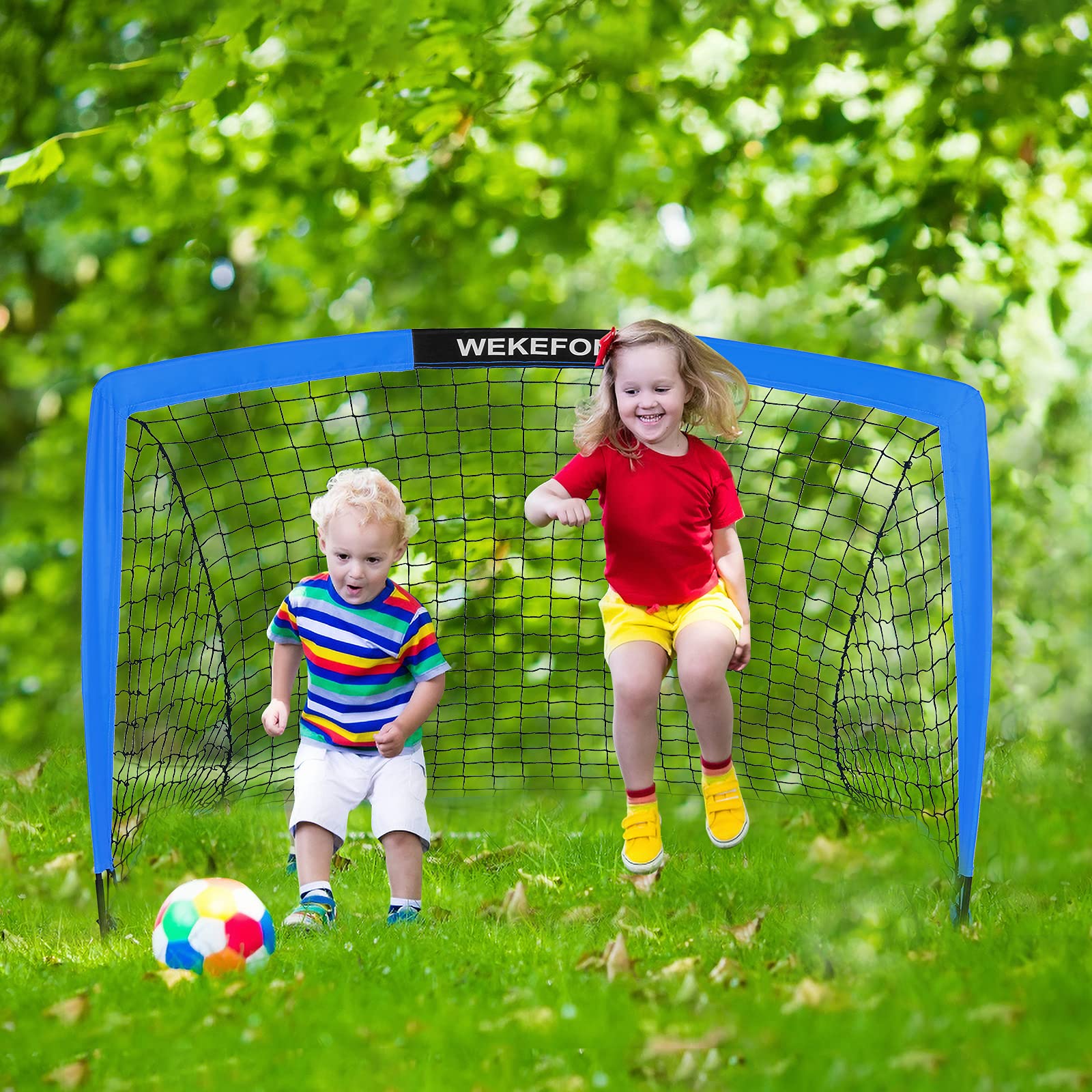 WEKEFON Backyard Soccer Goals - Portable Kids Soccer Net Set of 2 - 3.6'x2.7' - Pop Up Folding Indoor + Outdoor Goals with Carry Bag - Easy Assembly and Compact Storage
