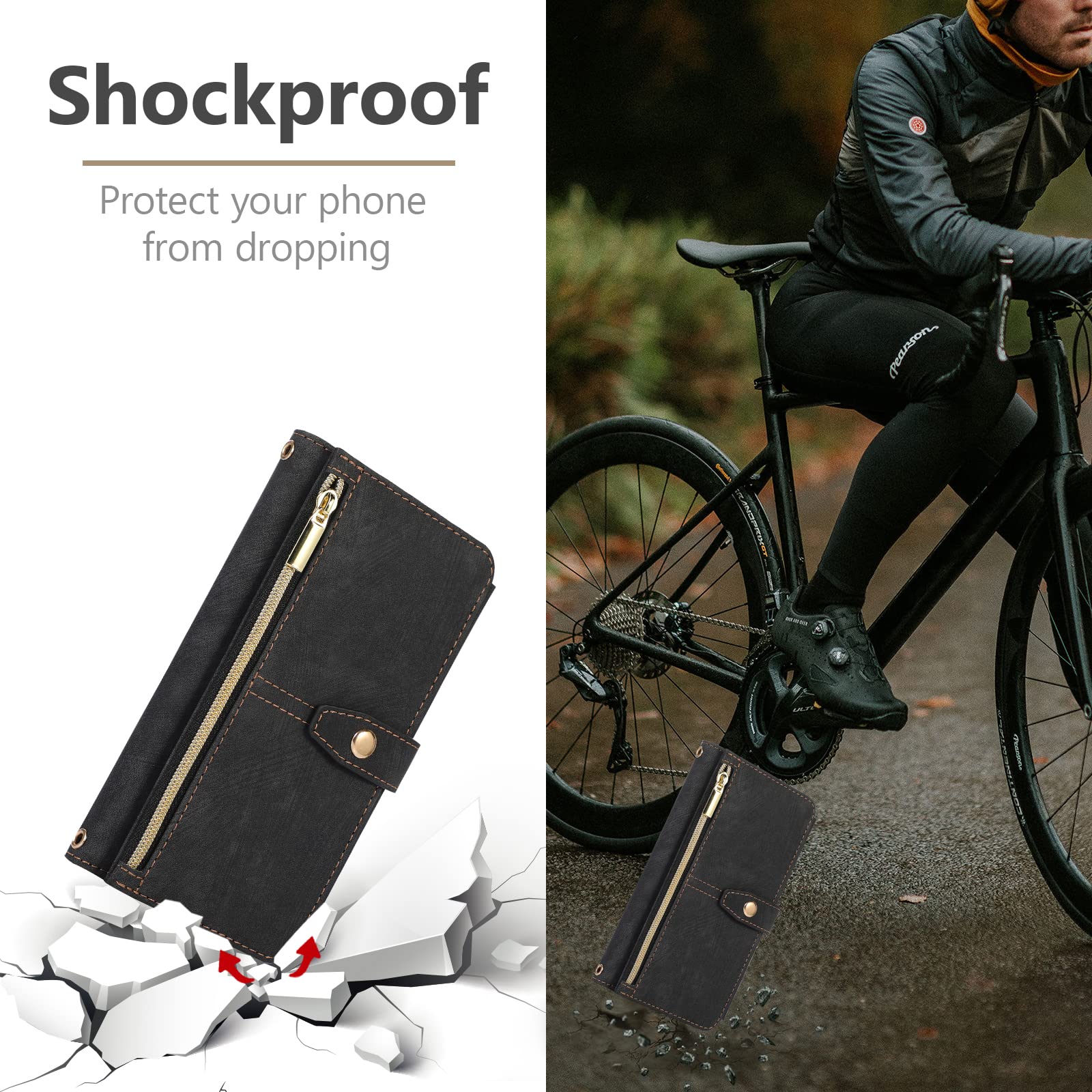 UEEBAI Etui do Samsung Galaxy S23 FE 5G, 9 przegródek na karty, retro, skórzane, z klapką, odporne na uderzenia, z paskiem na rękę, funkcja stojaka, zamek błyskawiczny, zapięcie na magnes, retro