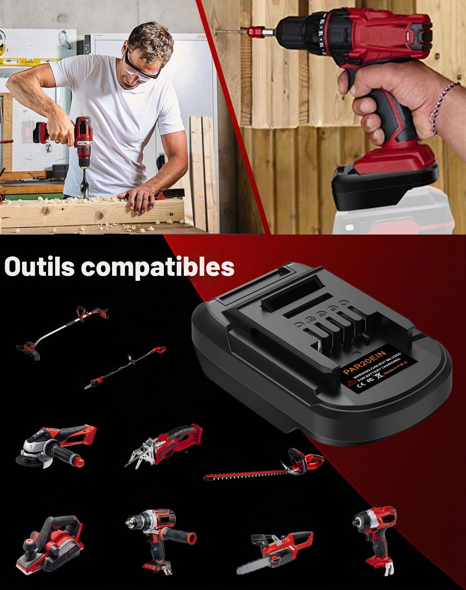 Adaptateur de batterie pour Parkside 20 V compatible avec batterie Einhell 18 V