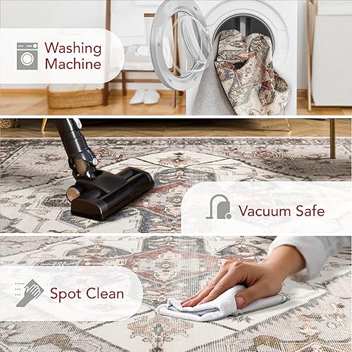 Miniatura 2 de nuLOOM Mali - Alfombra ultrafina de medallón tradicional lavable a máquina, 2 pies 6 pulgadas x 8 pies, color marfil