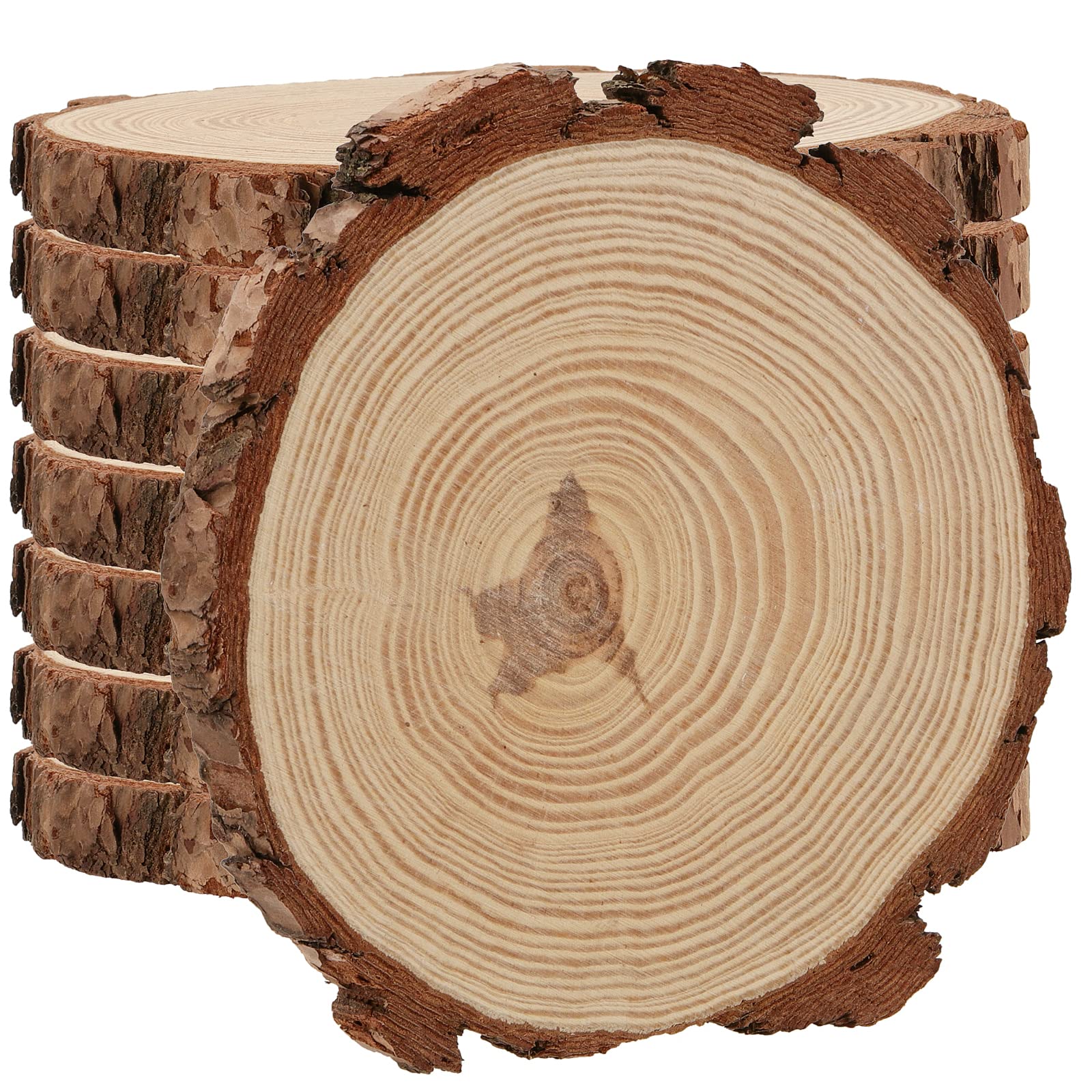 MUKLEI 8 Stück 23–25 cm Holzscheiben rund, ohne Loch, Holzscheitscheiben, unlackierte Holzkreise, Holzscheiben für Kunst, DIY-Handwerk, Weihnachtsschmuck, Hochzeitsdekoration, Holzuntersetzer