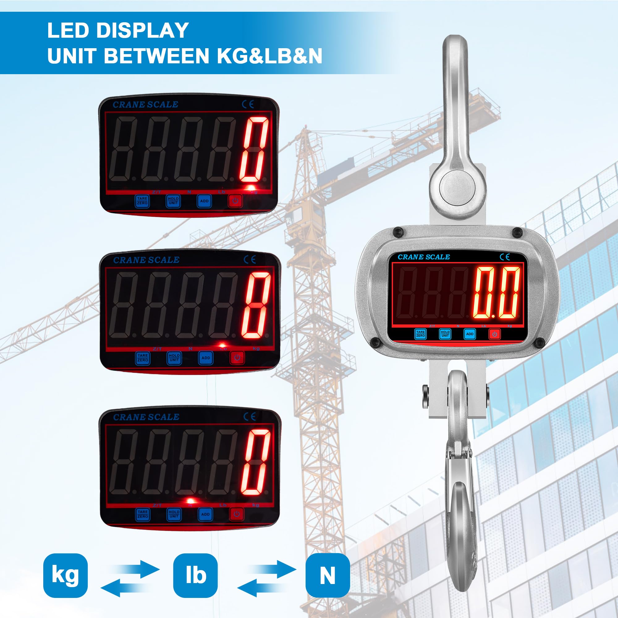 Hyindoor Kranwaage 5000kg Elektronische Digitale Hängewaage 5T Großes LCD-Display Heavy Duty Crane Scale Industrie Kranwaage mit Aluminiumlegierung mit Haken und Fernbedienung