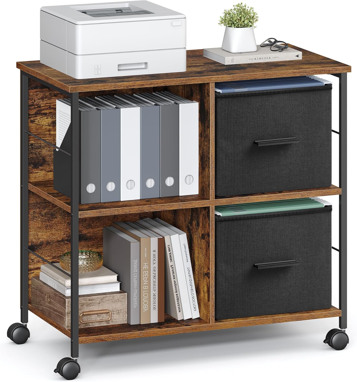 VASAGLE File Cabinet with 2 Drawers, Bookcase, Cube Storage Shelf, Printer Stand, for A4, Letter-Size Files, Hanging File Folders, Home Office, Rustic Brown and Ink Black UOFC057B01 - Image 8