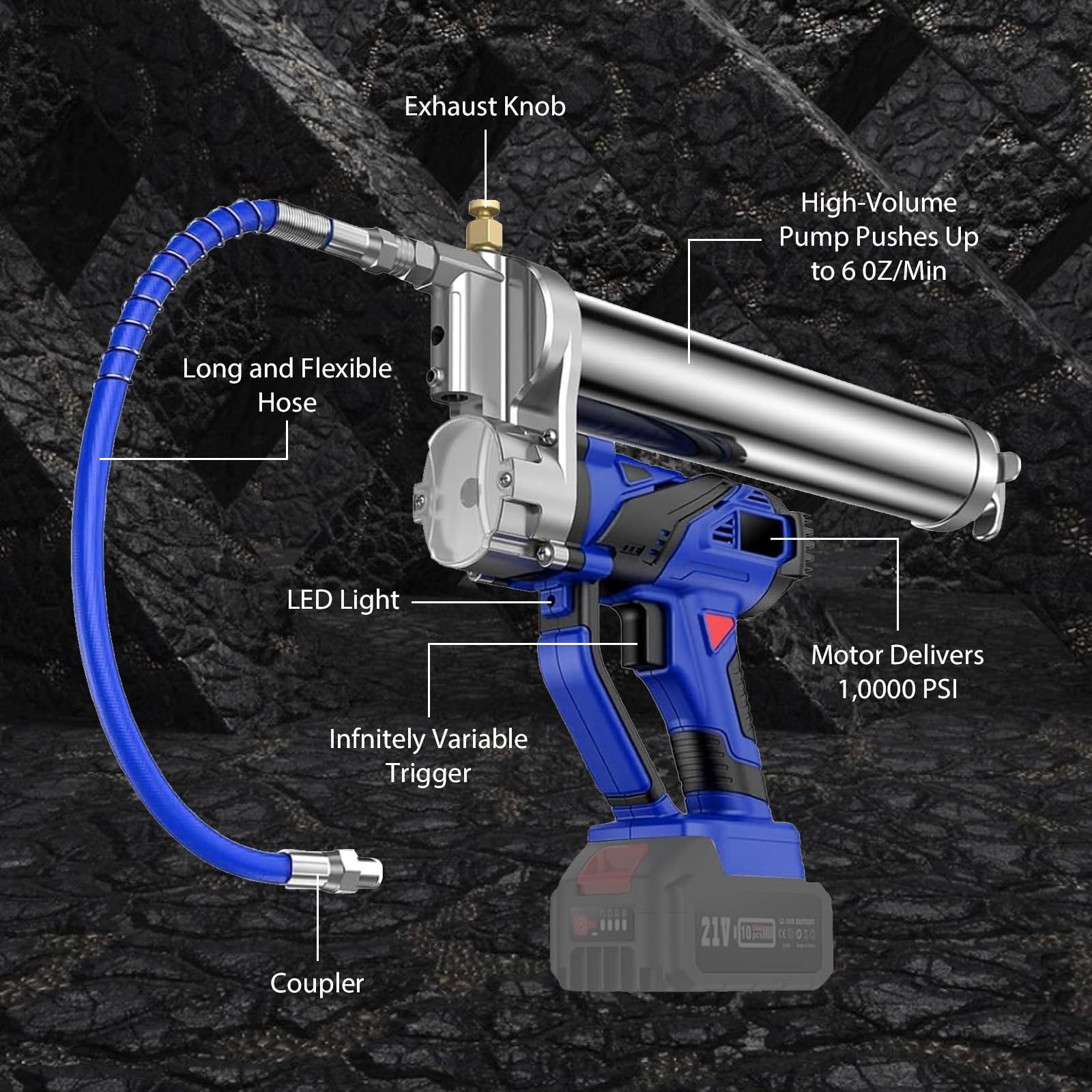 Pistolet à Graisse Sans Fil pour Makita 18V Batterie, Kit Pistolet à Graisse Électrique 10000 PSI avec Tuyau, Raccord Rapide, Gâchette à Vitesse Variable, Chargeur, Valise(Sans Batterie)