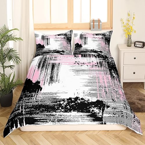 Miniatura 10 de Manfei Juego de funda de edredón abstracta, tamaño matrimonial, estilo grunge, naranja, negro, gris, con 2 fundas de almohada, juego de ropa de cama