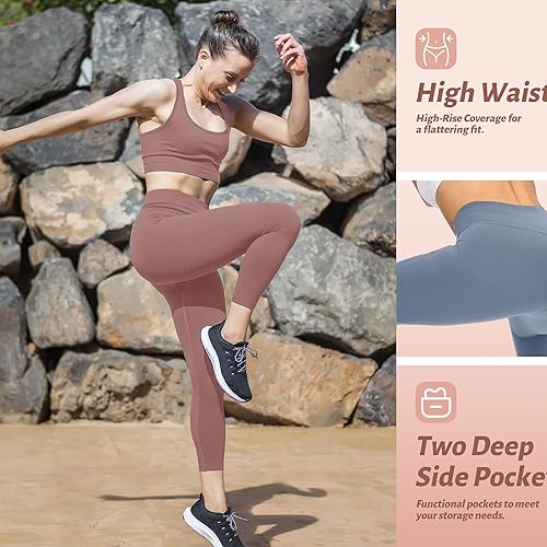 Miniatura 52 de NexiEpoch - Paquete de 4 leggings suaves para mujer, con bolsillos, control de abdomen y cintura alta, pantalones capri para yoga y ejercicio