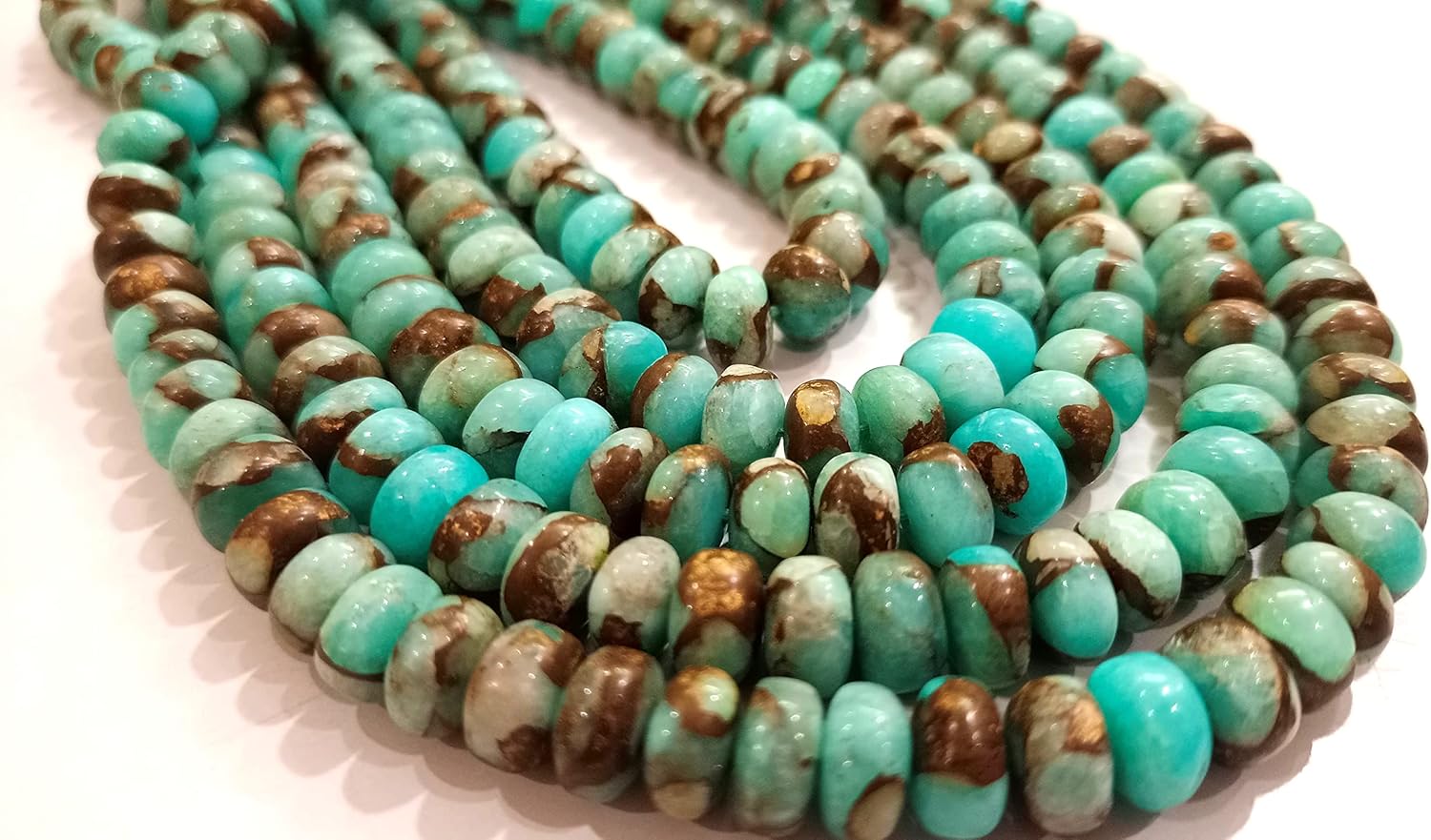 Natural Gemstone Multi Color Copper Oyster Turquoise Rondelle Plain Smooth 8-9mm Beads (Blue Copper Turquoise)