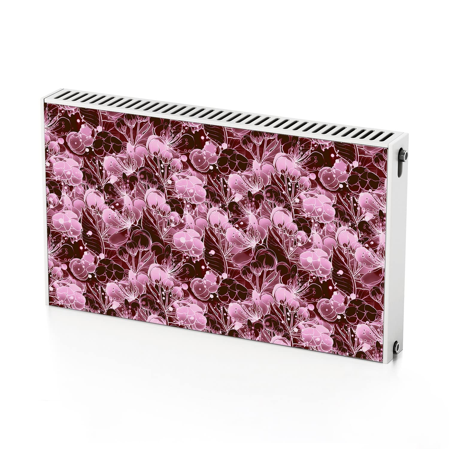 Cubierta de radiador magnética Coloray 100x60 cm con diseño de flores rosadas