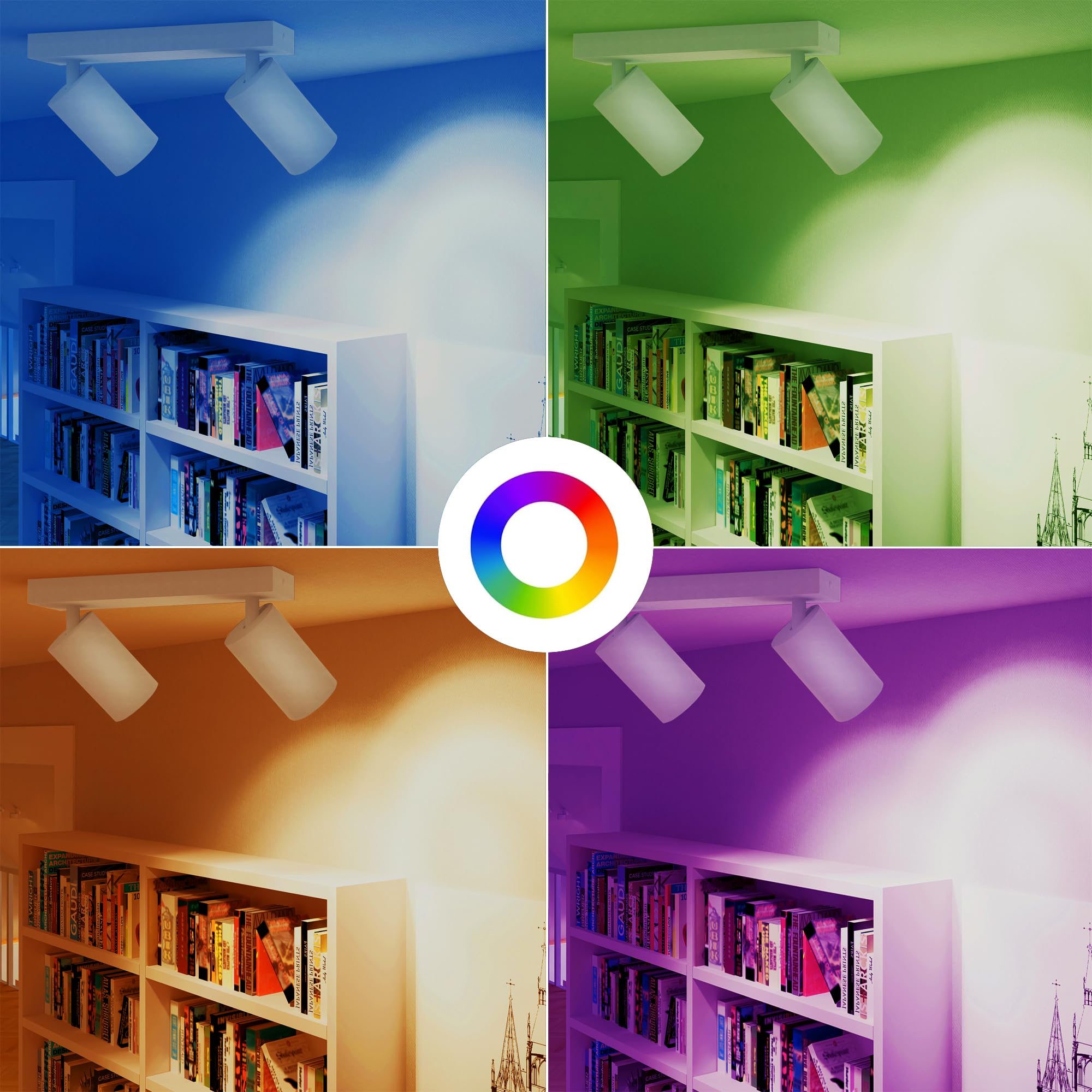 SSC-LUXon NUVIO Deckenstrahler 2-flammig weiß Smart GU10 LED WLAN RGBW App | Zweiflammiger Spotbalken weiß - per App & Alexa steuerbar, RGB-Farblicht, Köpfe schwenkbar für Wohnzimmer & Küche, ohne Hub