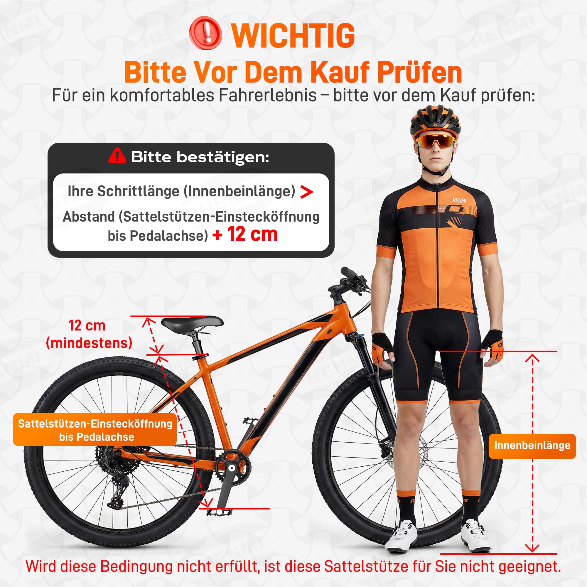HENMI Canotto reggisella per bicicletta, regolabile in altezza, con regolazione manuale e ammortizzazione, per MTB, Gravel & E-MTBB, include 2 manicotti distanziatori (diametro 27,2 mm, 30,9 mm, 31,6