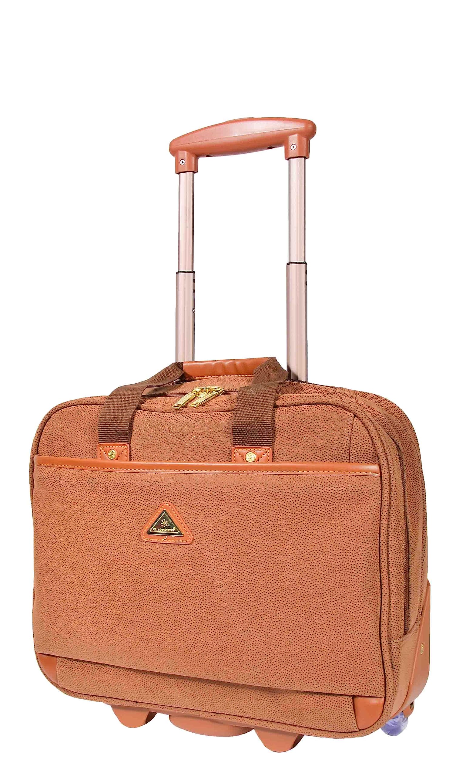 House Of Leather Maletín organizador de viaje con ruedas, ante sintético, estilo Cádiz, color rojo camello, marrón claro, M, Estuche piloto con ruedas