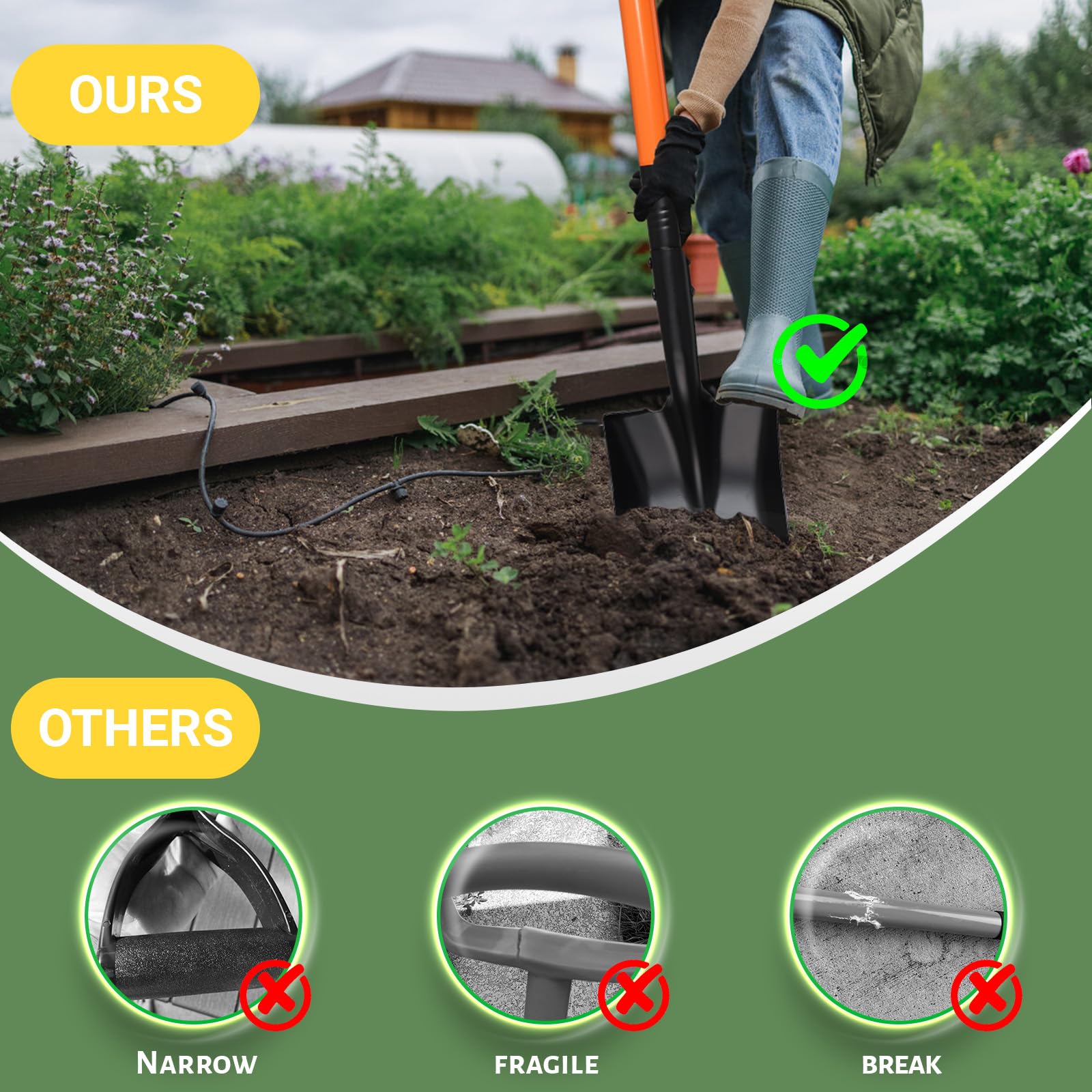 Piccole pale da giardino per scavare, piccola pala quadrata con manico in metallo da 110 cm, mini pale piatte per giardinaggio, piantare, scavare, paesaggistica, campeggio, pala da spiaggia per