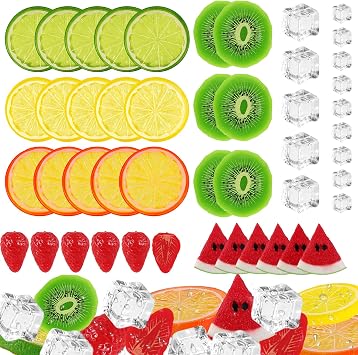48 Pcs Fake Fruits Ice Cube Set, Clear, Artificial