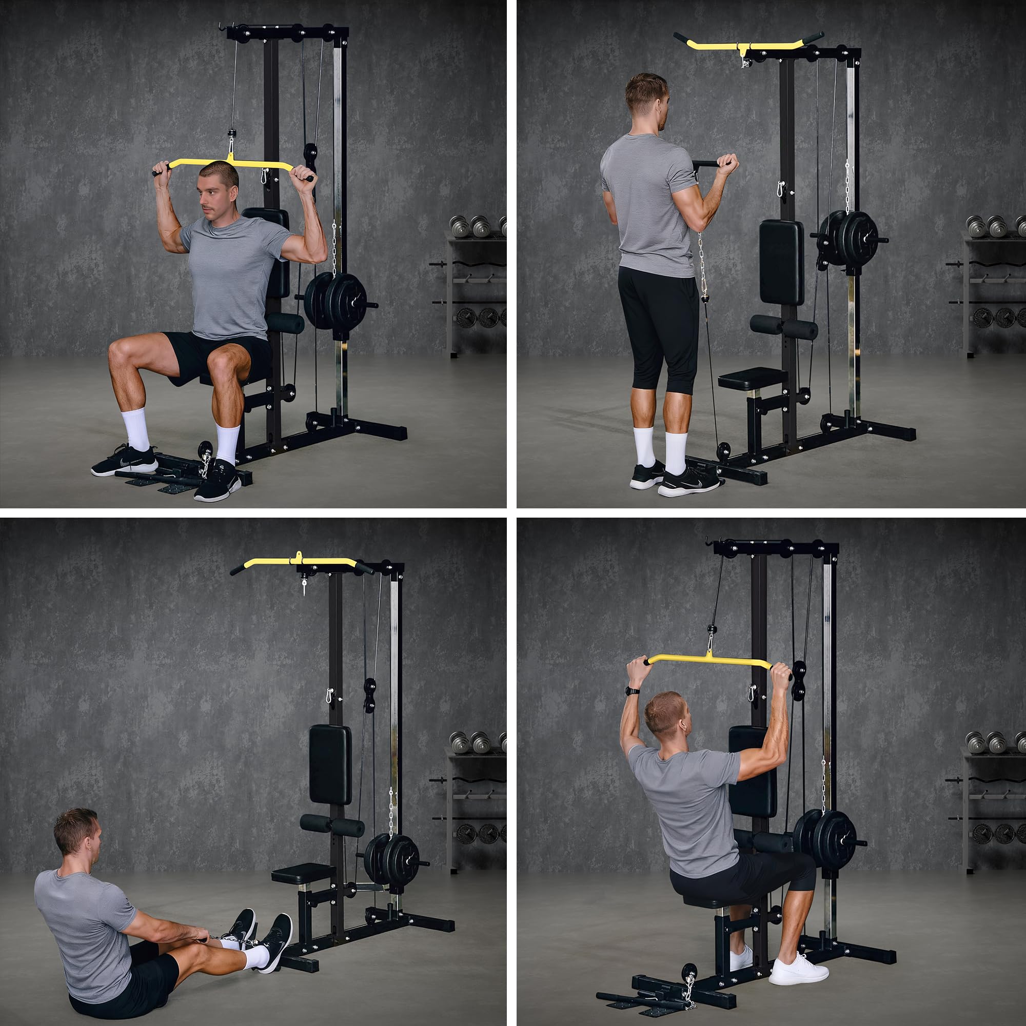 Ultrasport Newest edition - Torre di trazione, robusto sistema a fune con puleggia silenziosa, stazione di trazione, per la casa, con asta per tricipiti e asta per bicipiti, peso utente fino a 100 kg