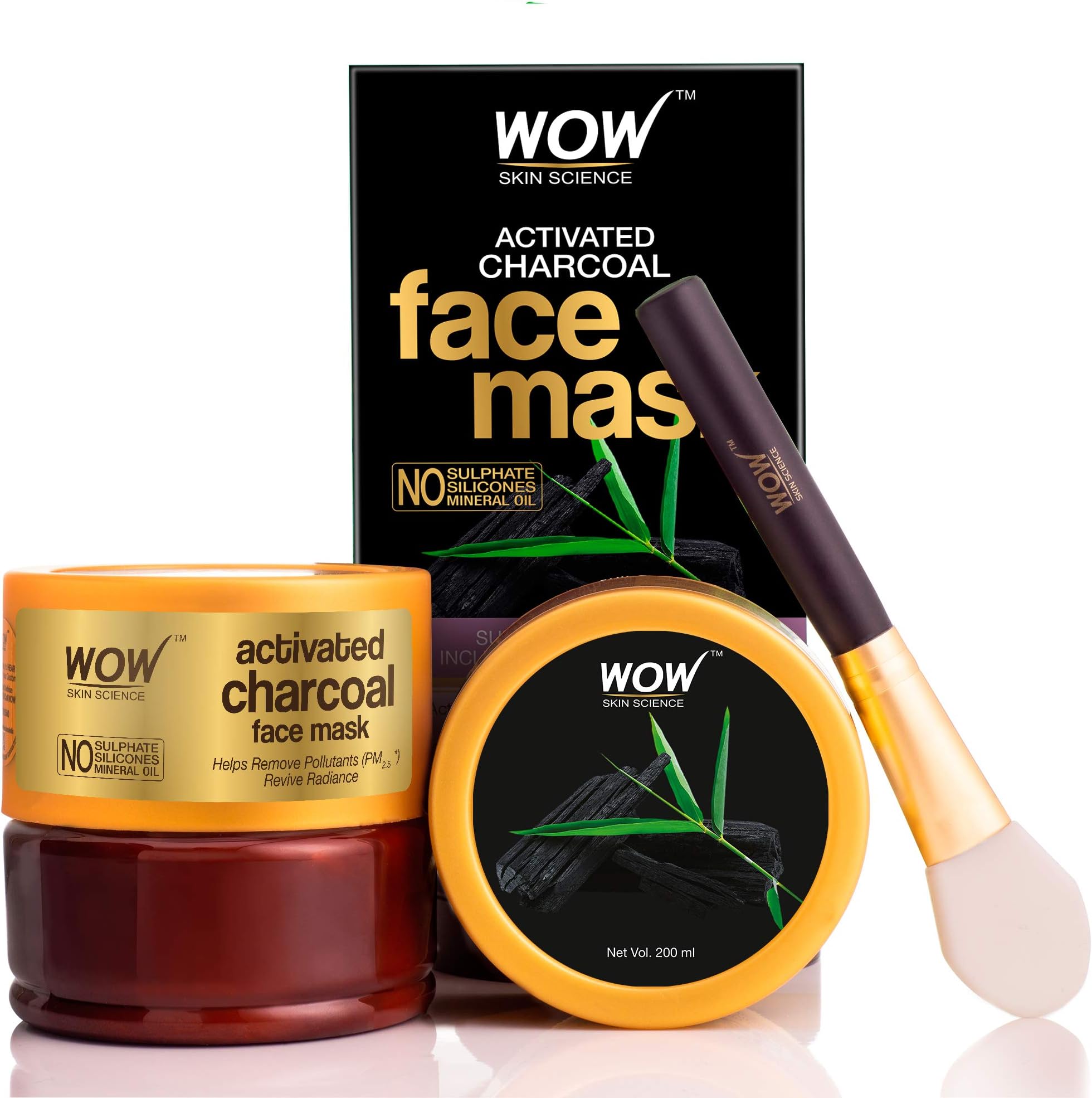 WOW Activated Charcoal Face Mask with PM 2.5 Anti-Pollution Shield No Parabens & Mineral Oil Wash Off Face Mask, 200mL
