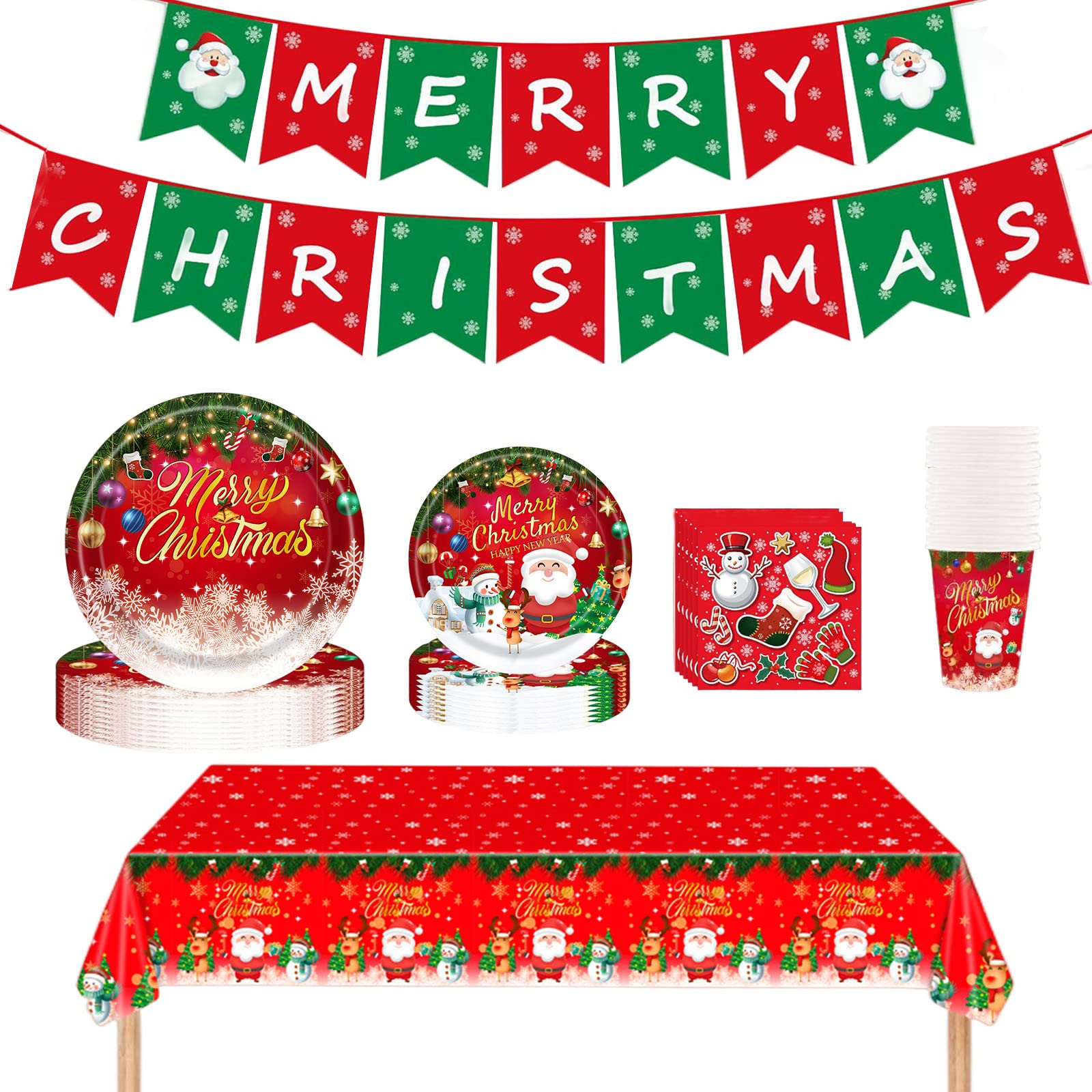85 Pieces Christmas Party Tableware Set Kids,16 Guests Christmas Paper Supplies,Xmas Paper Plates Napkins Cups Tablecloth Banners for Xmas,Nightmare Before ChristmasParty Decor — image 1