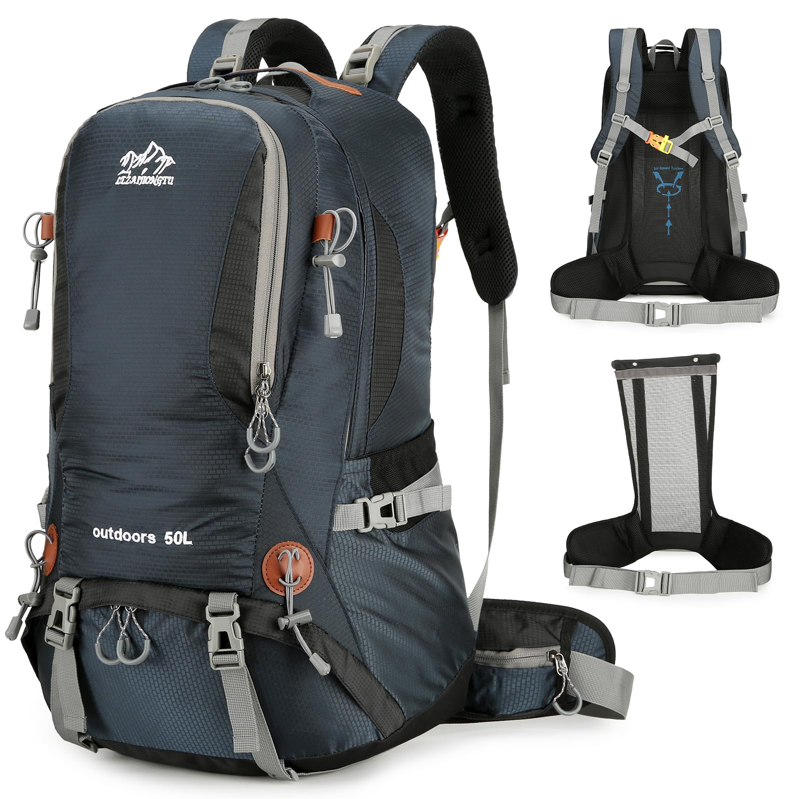Duży plecak turystyczny 50 l z ramą wewnętrzną, plecak trekkingowy z licznymi kieszeniami i ochroną przed deszczem, plecak podróżny na kemping, wędrówki z plecakiem, zielony, L, Casual