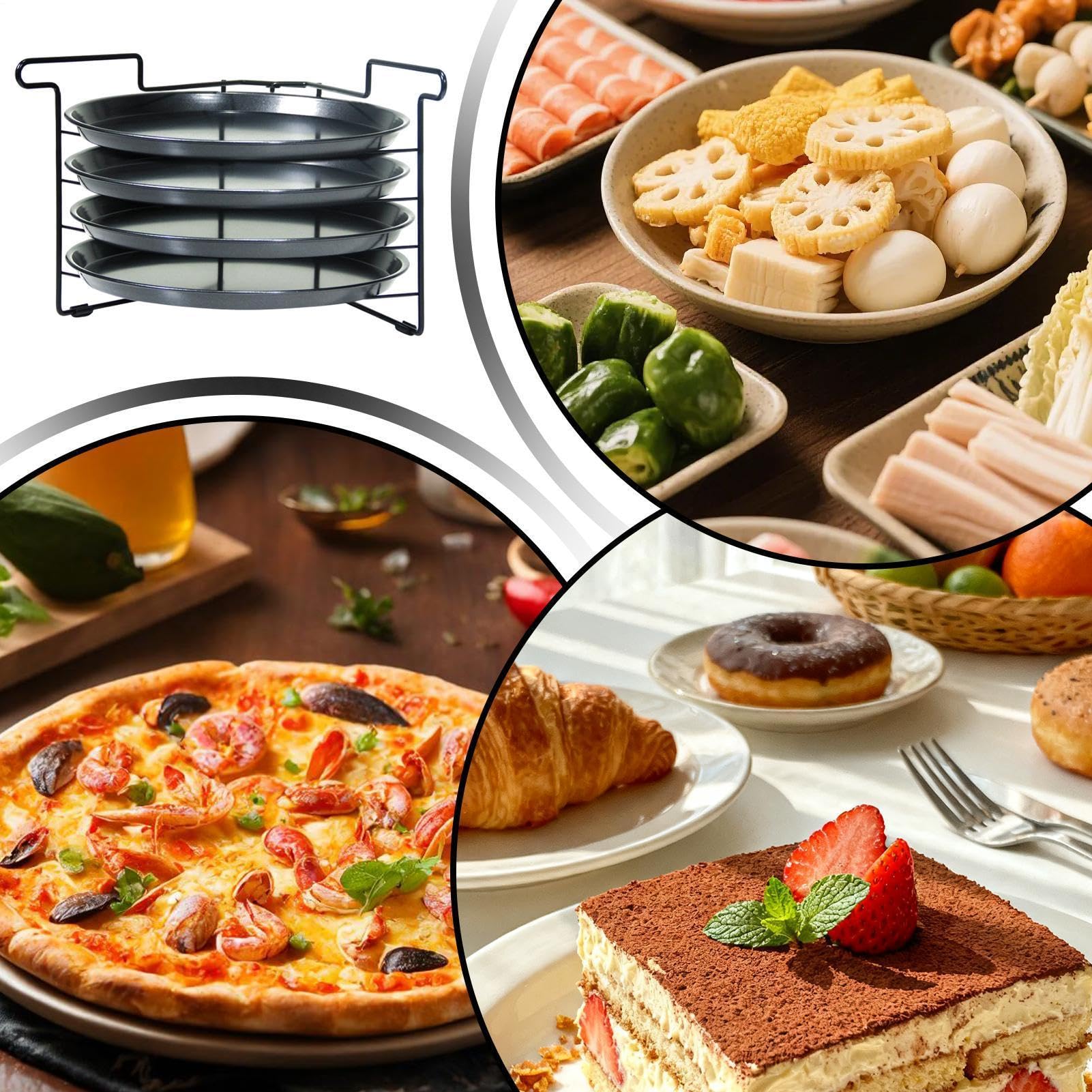 Pizza-Backblech-Set 4-schichtiger antihaftbeschichteter stabiler Halter | Ofen-Pizza-Backhalterungssystem Für Gebäck, Brotwaren, Privathaushalte, Küchen, Restaurants, Bäcker, Backanfänger, Erfahre
