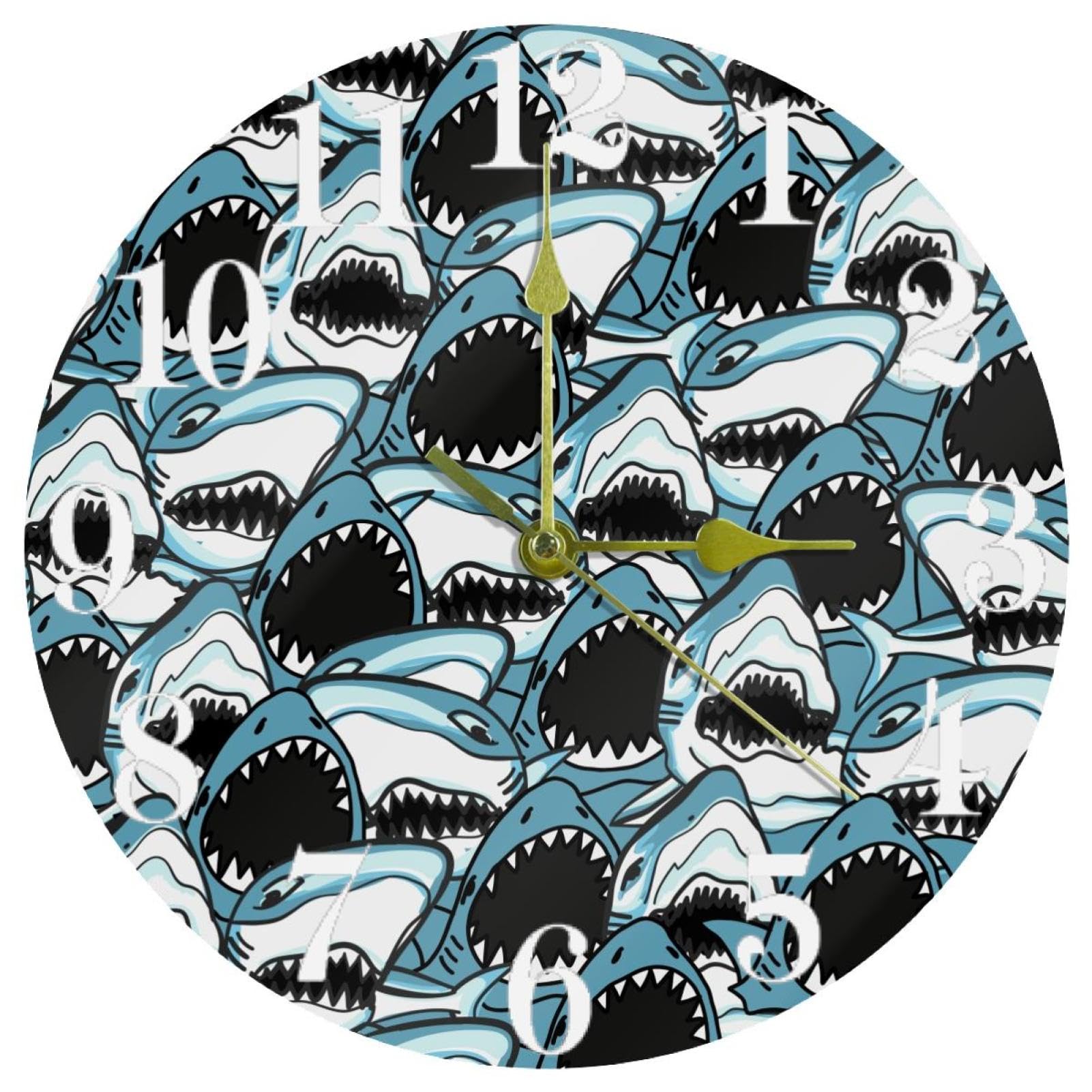 Horloge murale requin en colère silencieuse pour chambre d'enfant sans tic-tac
