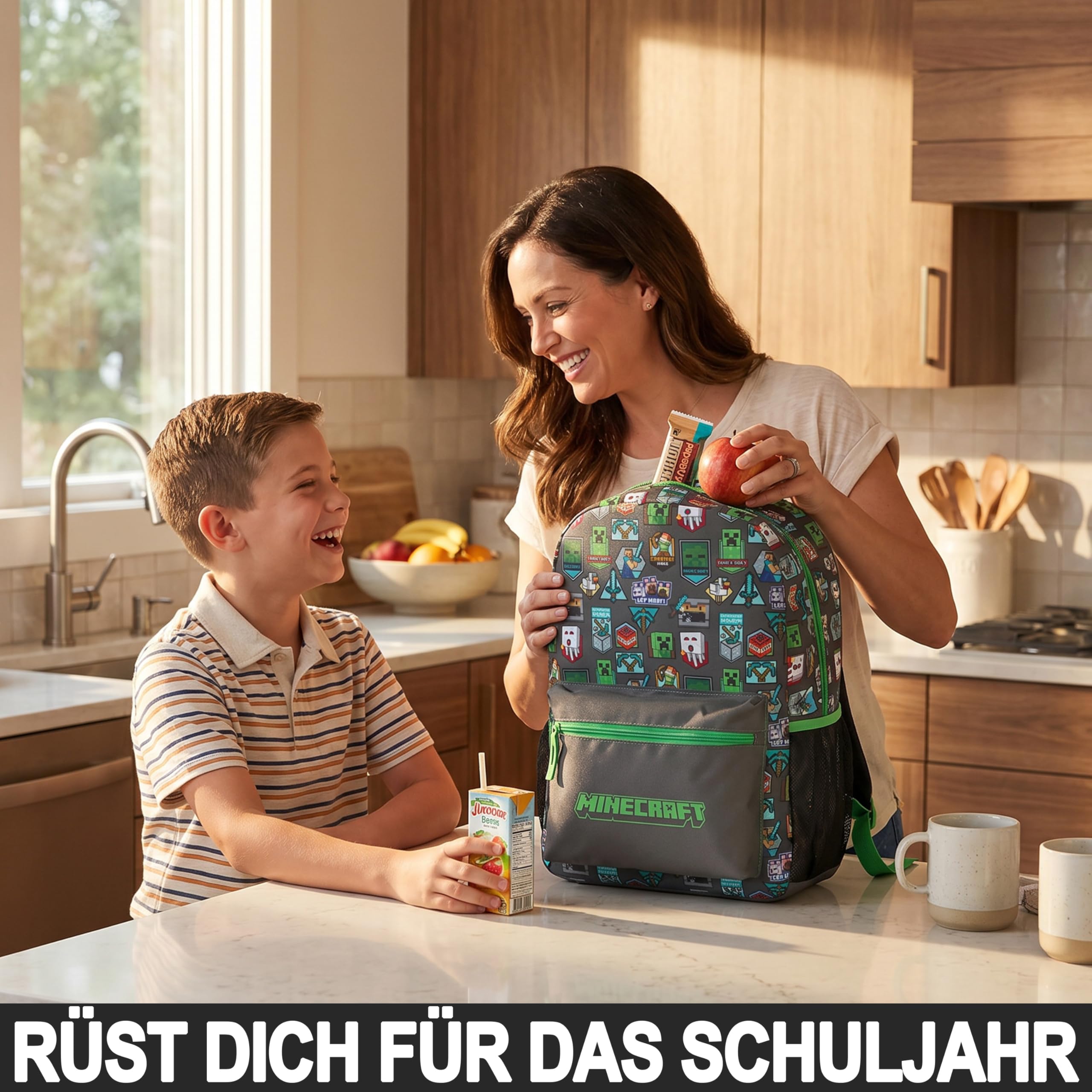 Get Trend Minecraft Grande Mochila Niños, 46 cm Mochila Escolar Ajustable y Acolchada, para Colegio, Viaje y Ocio, Regalo Gamer para Niños (Verde/Gris Minecraft)